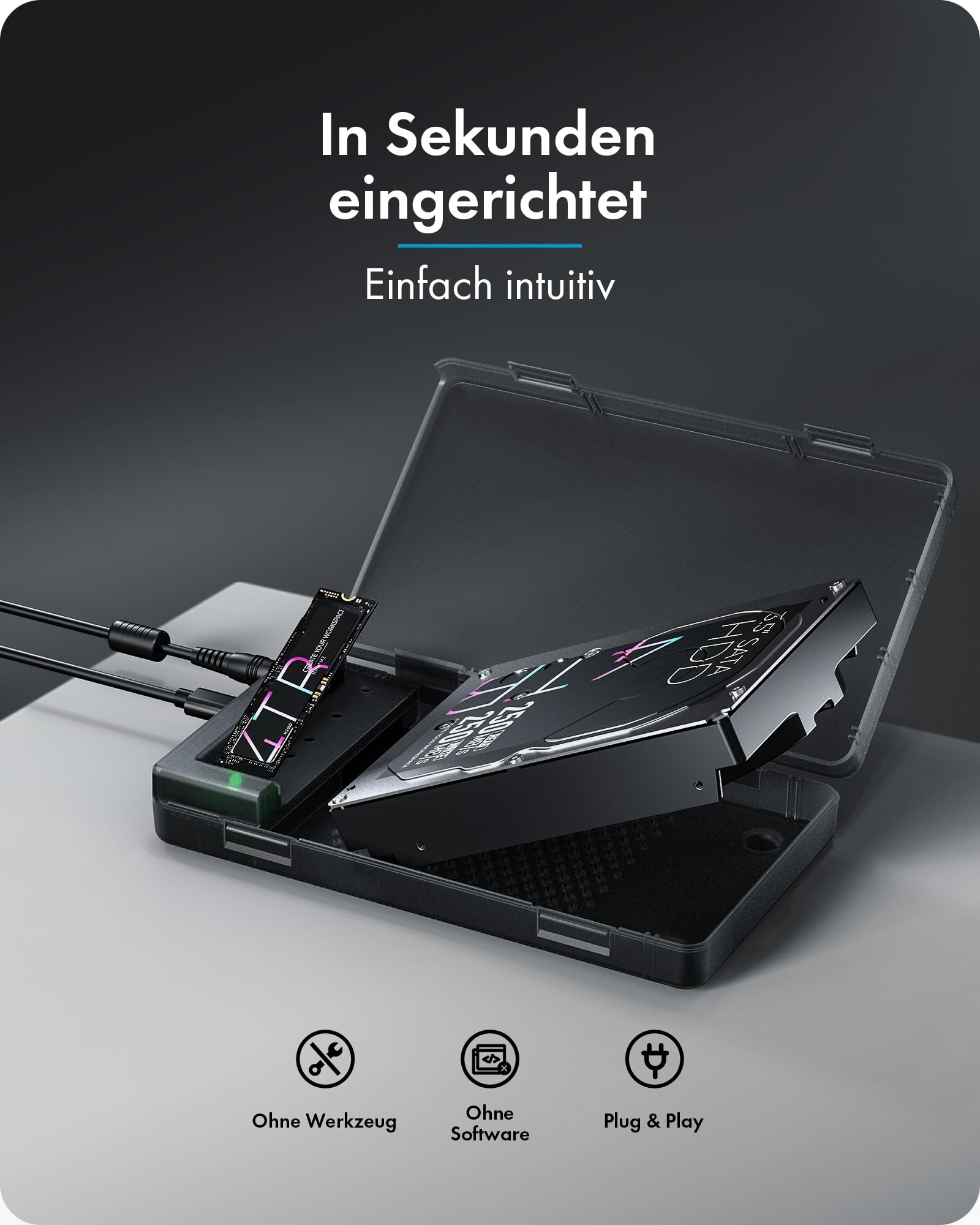 ICY BOX Spade Clone 3882 Klon- & Docking Station für M.2 NVMe SSD sowie 2,5"/3,5" SATA HDD/SSD, USB-C Festplatten Docking Station mit USB 3.2 Gen 2 (10 Gbps), Offline Klonen, HotSwap, IB-3882MSCL-CU31