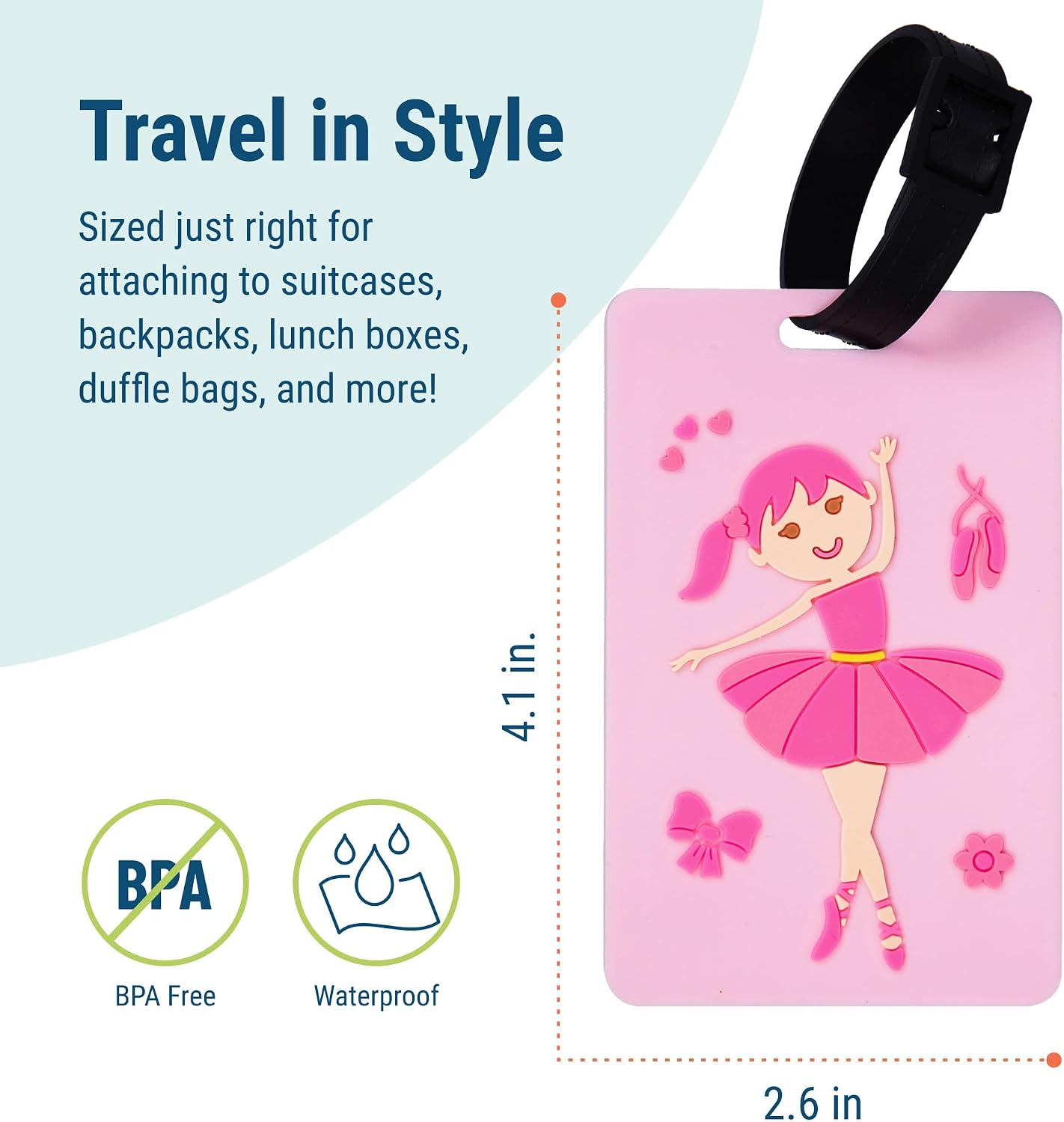 Wildkin Kids Luggage Tags – Set of 2, Durable Bag Tags w/Info Card for Suitcases & Backpacks - Ballerina image 5