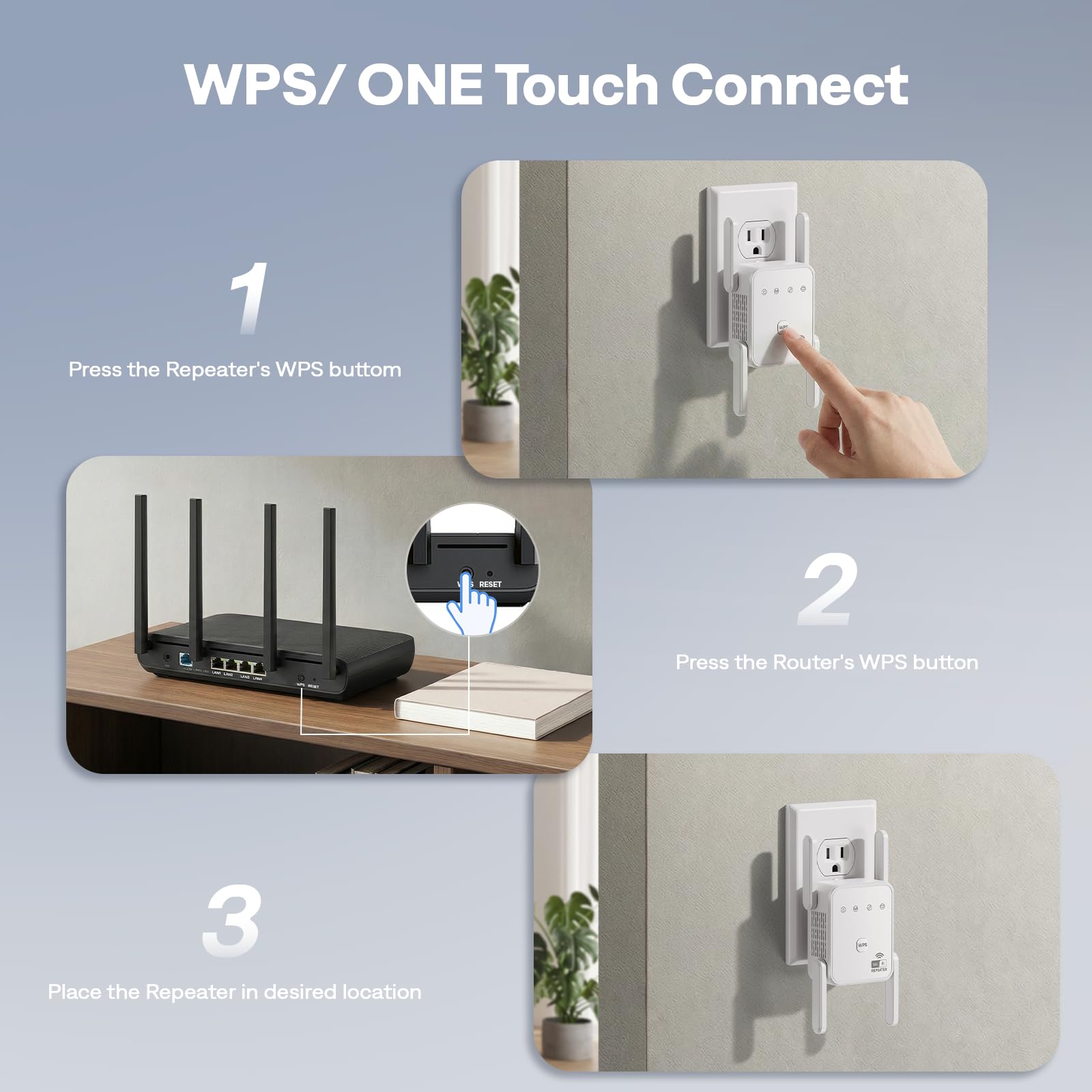 1200Mbps WiFi Extender Signal Booster for Home, Dual Band 5GHz/2.4GHz Wireless Internet Repeater with 4 External Antennas, Covers Up to 3600 Sq.ft & Supports 80 Devices, AP Mode with Ethernet Port — view 6