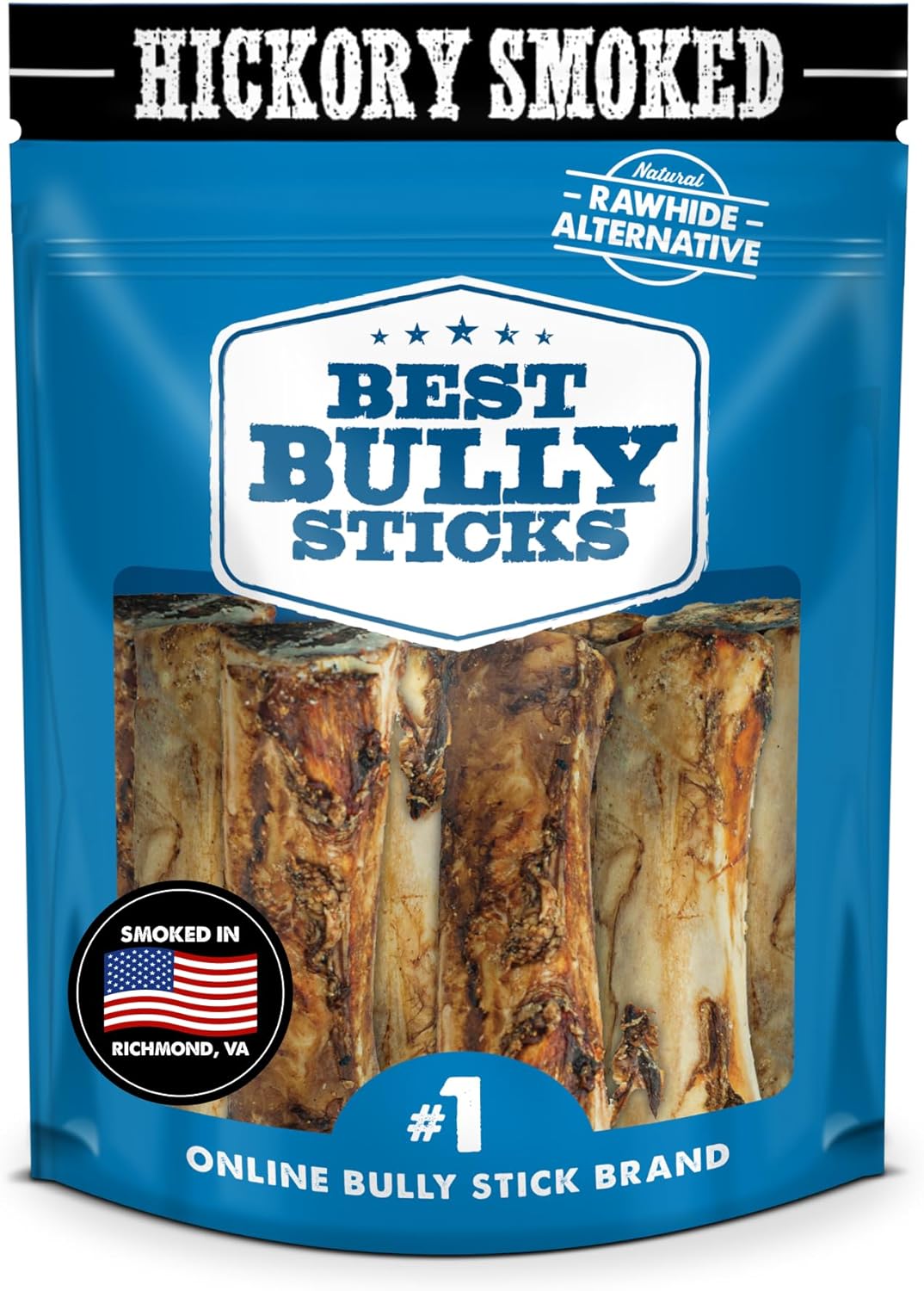 Best Bully Sticks Hickory Smoked Marrow Bones - 8 Count (Pack of 1) - No Additives, Long-Lasting, Great for Large Breeds