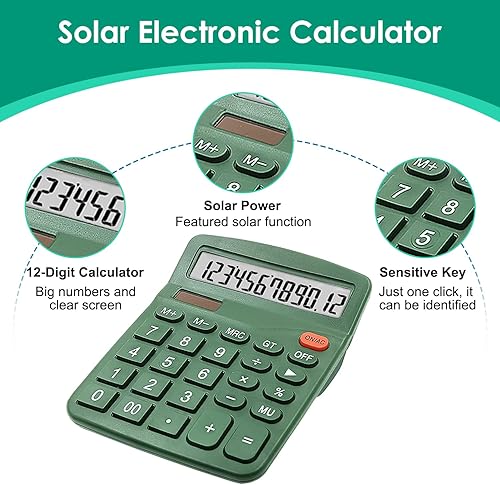 Miniatura 2 de Paquete de 8 calculadoras de escritorio, calculadoras solares básicas de 12 dígitos, calculadoras electrónicas de doble potencia con pantalla LCD