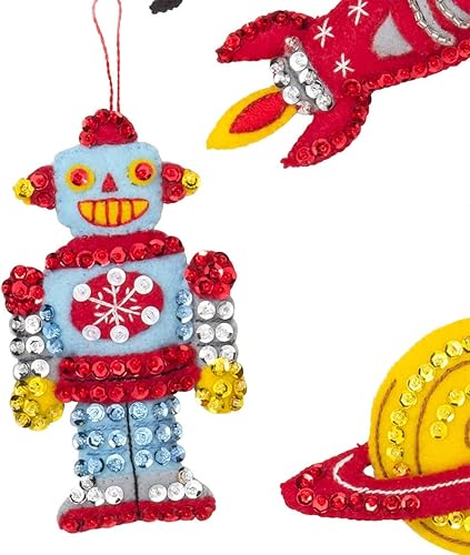 Miniatura 5 de Bucilla 89275E Kit de adornos navideños con apliques de fieltro, Papá Noel, 6 unidades