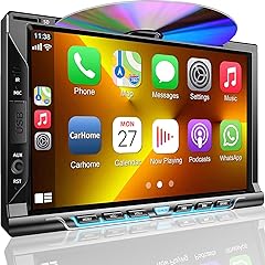 Double Din Car Stereo with CD/DVD Player, Apple CarPlay/Android Auto 7” Double din Radio with Backup Camera, Mirror Link, Bluetooth, AM FM Radio Receiver, SWC, Subwoofer, USB/TF/AUX…
