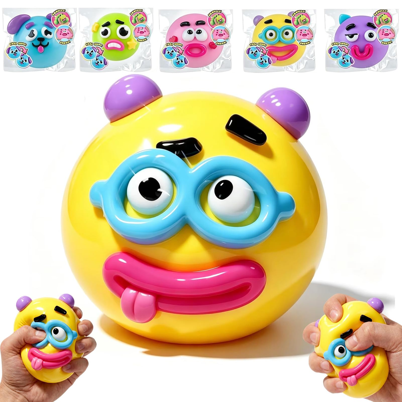 Funny Dog Squishy Fidget Toy Slow Rise Squeeze Ball with Funny Expression Design, Soft Desktop Fidget Accessory for Office Desk Relaxation and Daily Stress Release (Yellow)