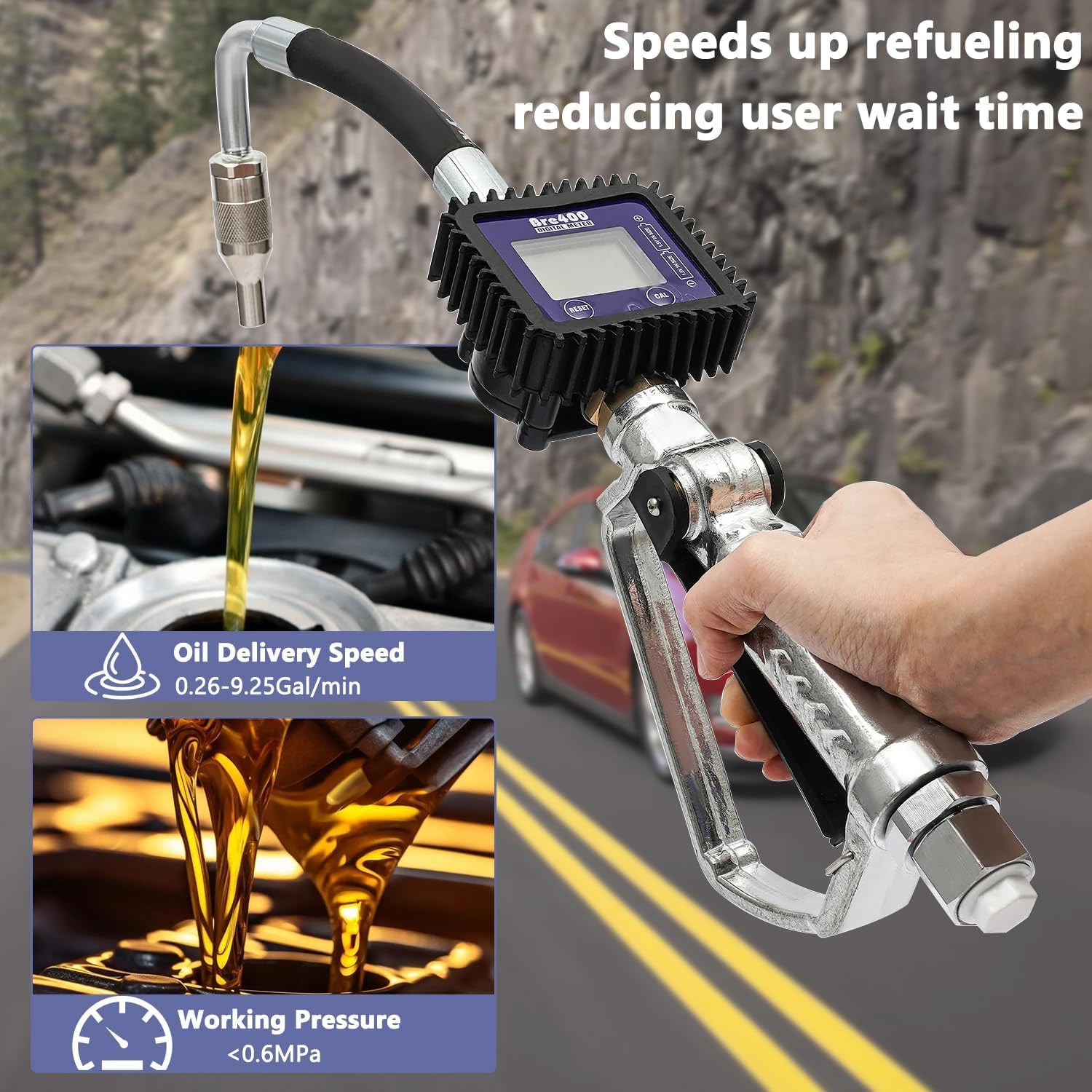 Oil Pressure Tester Digital Gun, Motor Oil Fluid Dispenser Electronic Valve Oil Control Meter Nozzle, Air Operated Pump Control Fuel Transfer Gun with Digital Meter for Refueling Trucks