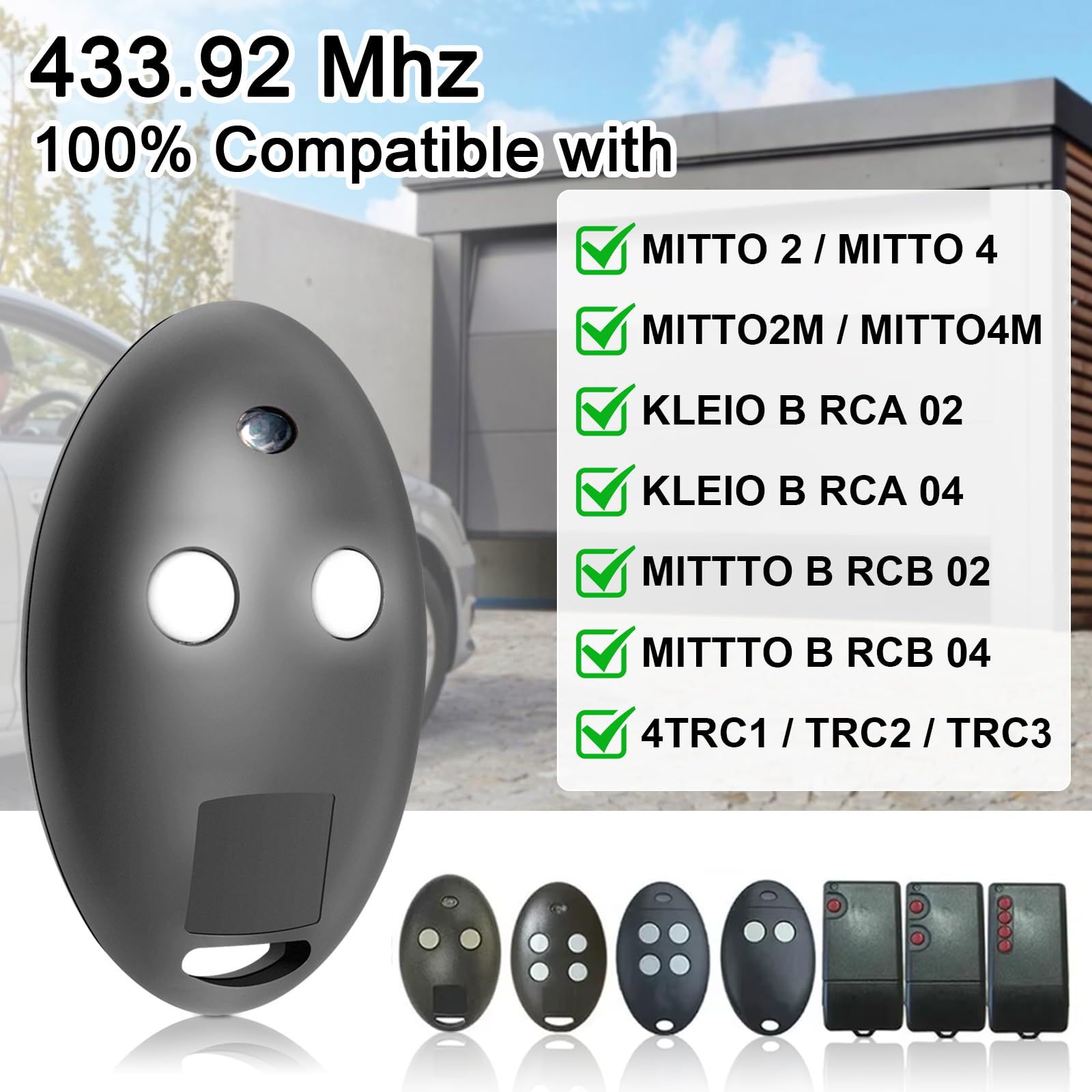 Telecomando Cancello, 2 Pezzi 433 MHz Telecomando Compatibile con BFT MITTO2, 2 Canali, Rolling Code per Cancelli Automatici