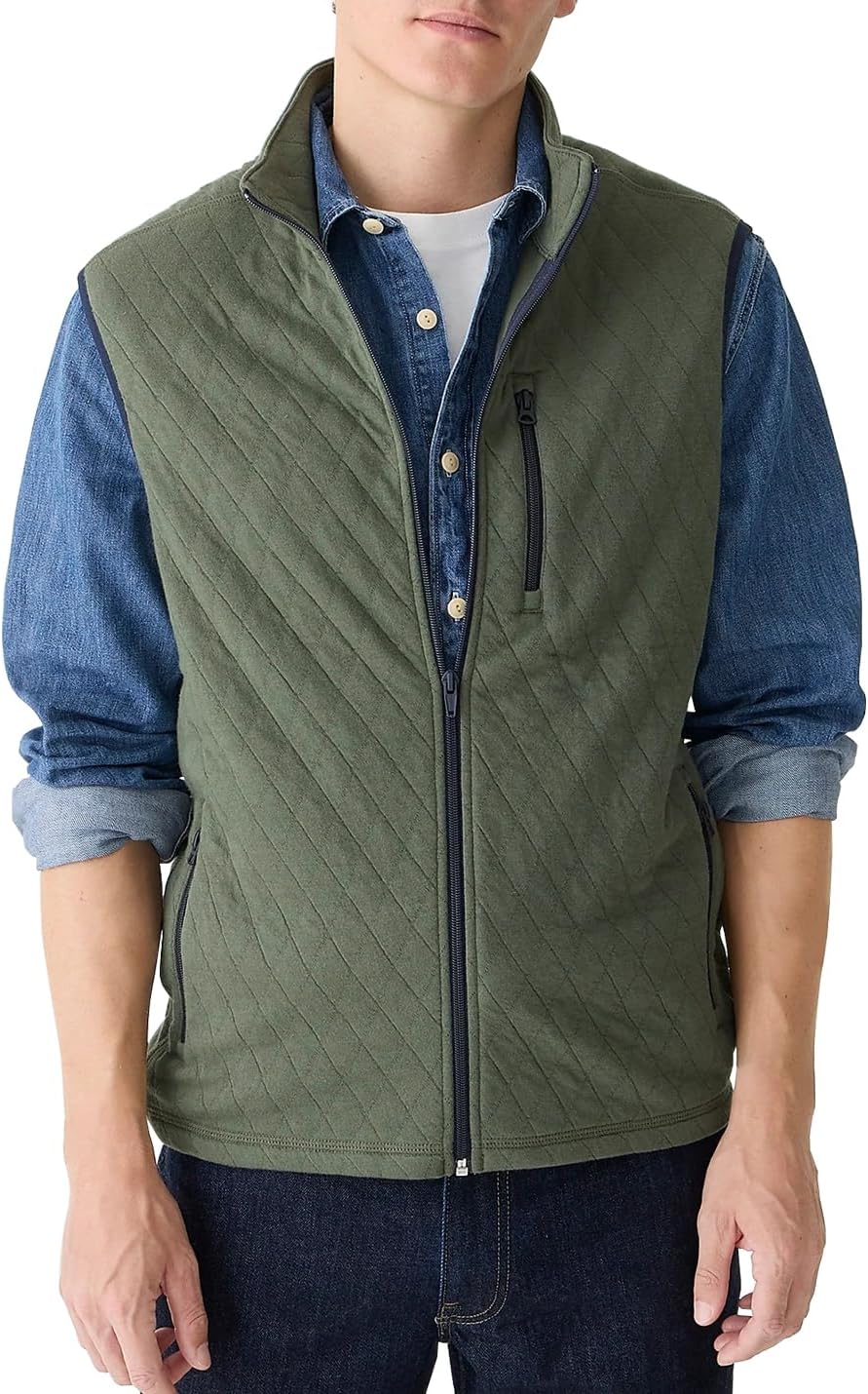 Locachy Men's Lightweight Fleece Vest Casual Full Zip Stand Collar Waistcoat Sleeveless Quilted Jacket Warm Outdoor Vest