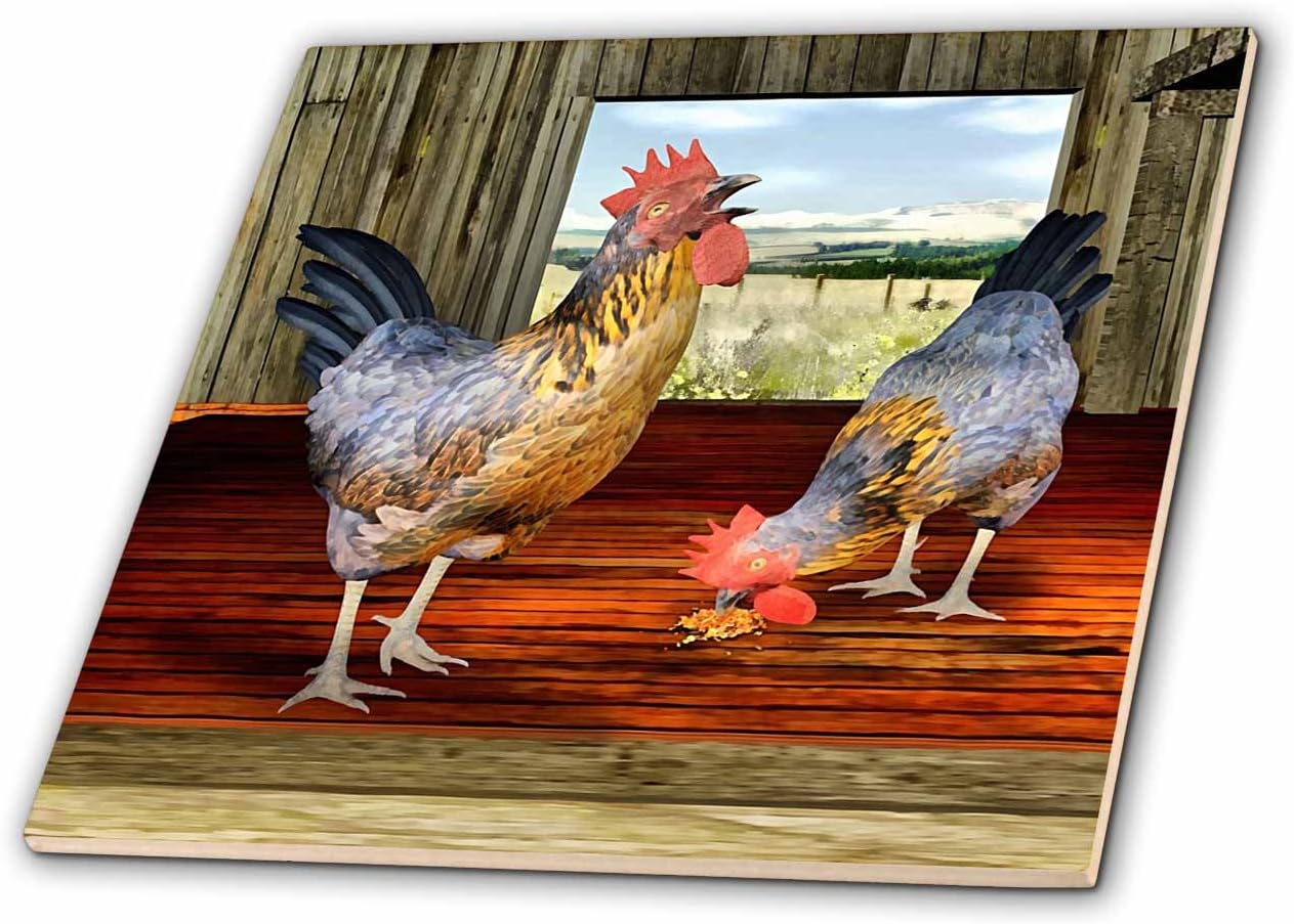 3dRose Boehm Digital Paint Animal - Chickens in a Barn 4 Inch Ceramic Tile image 4