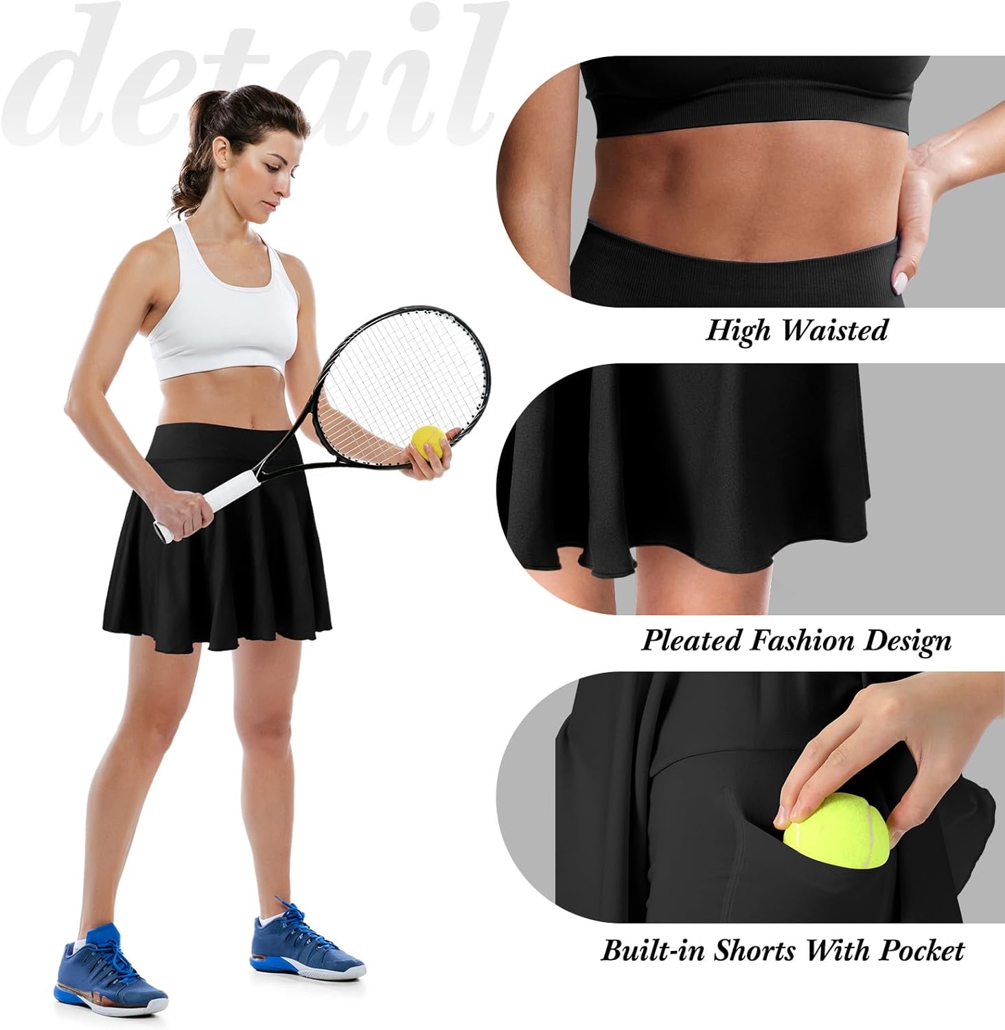 3 Pack Women Pleated Tennis Skirts with Pockets Shorts High Waisted Mini Skater Skirts for Workout Running - Image 4
