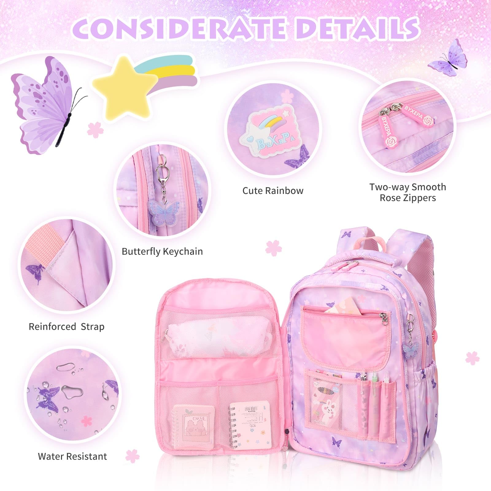Schulrucksack Mädchen, 43x35x17cm Rucksack Mädchen, Rucksack Kinder Mädchen, Große Kapazität Schulranzen mit Brustschnalle für Kinder 5-10 Jahre Alt