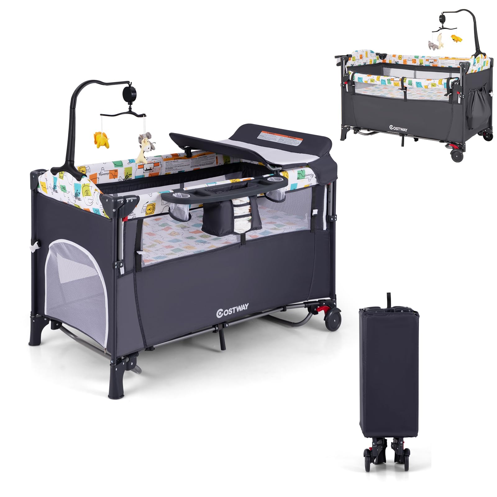 Lit de voyage bébé portable avec boîte à musique et jouets suspendus pour les vacances