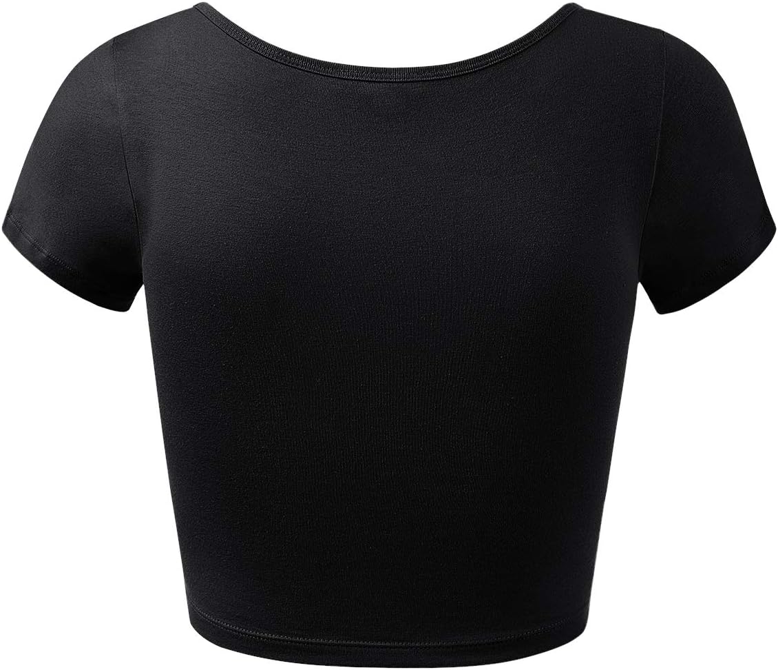Women Cotton Scoop Neck Crop Tops Short Sleeve Basic Casual Shirts - Image 3