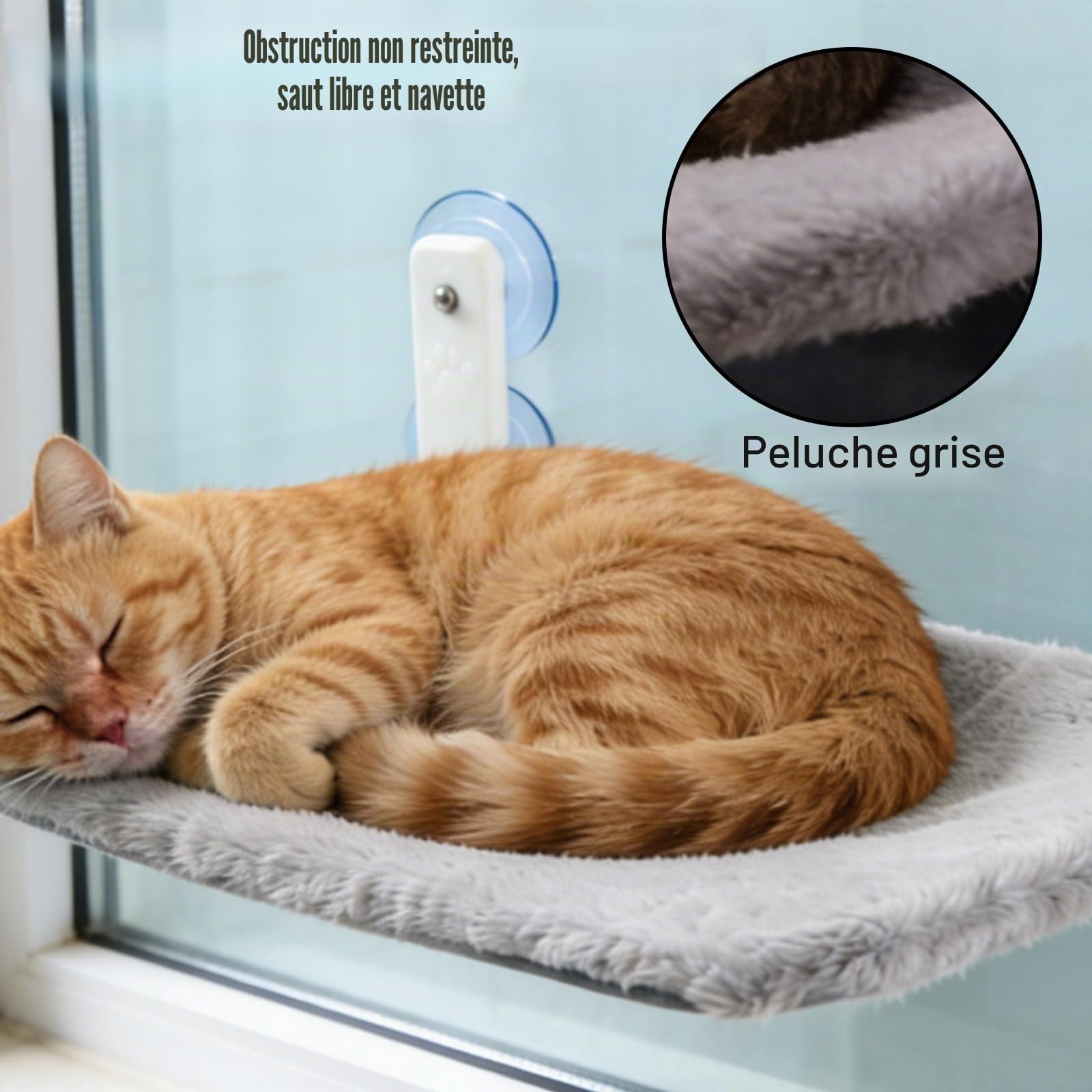 Hamac Chat Mural, Chat Fenetre, Perchoir De Fenêtre Pliable, Elegant, Transat, Structure Robuste Supporte 18kg, Hamac pour Animaux Heureux, 30 * 52cm, Gris
