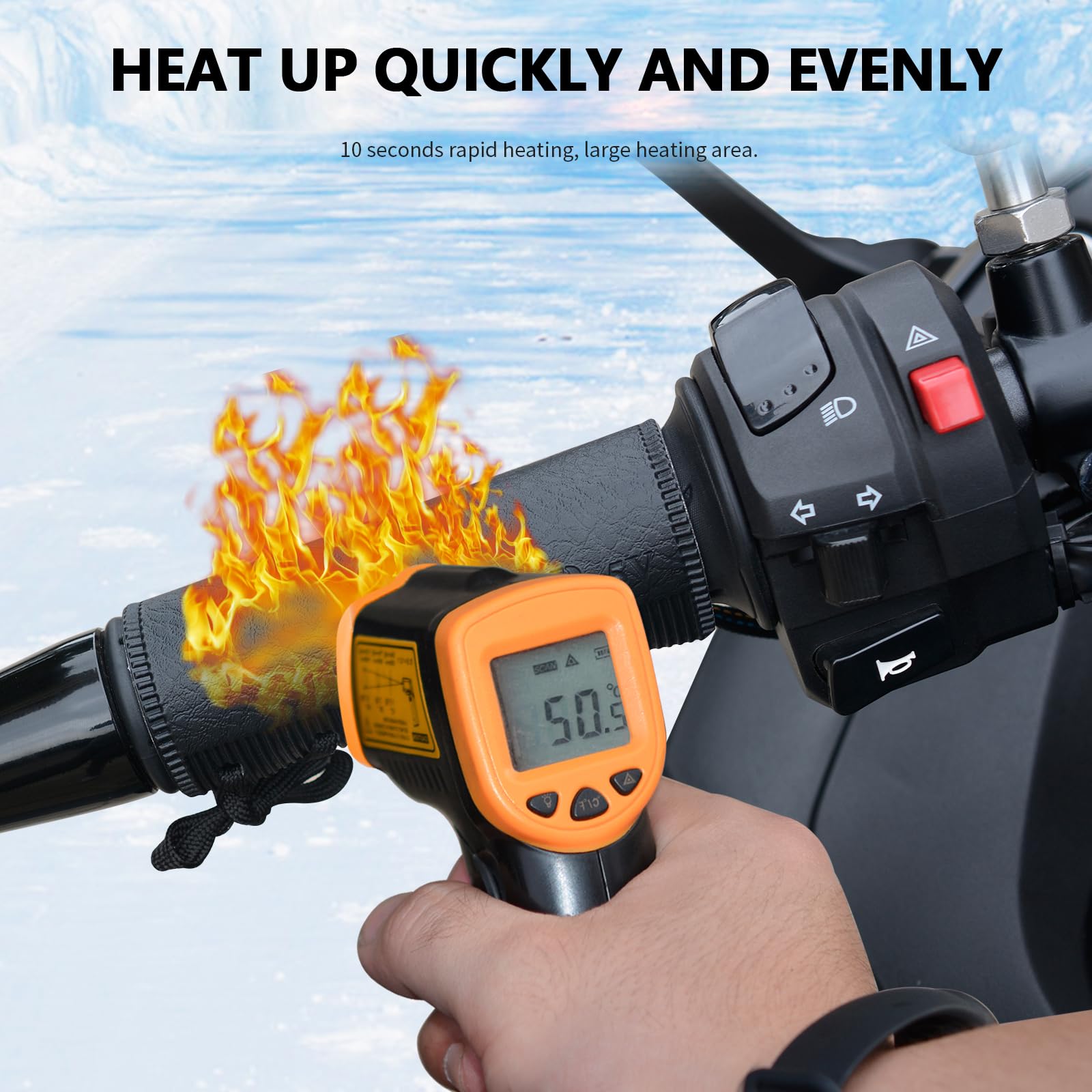Ogrzewane uchwyty kierownicy motocyklowej USB 5 V z 3-poziomową regulacją temperatury, antypoślizgowe ogrzewacze rąk z PCW, z wodoodpornym przełącznikiem, paskami, Plug-and-Play, do motocykli