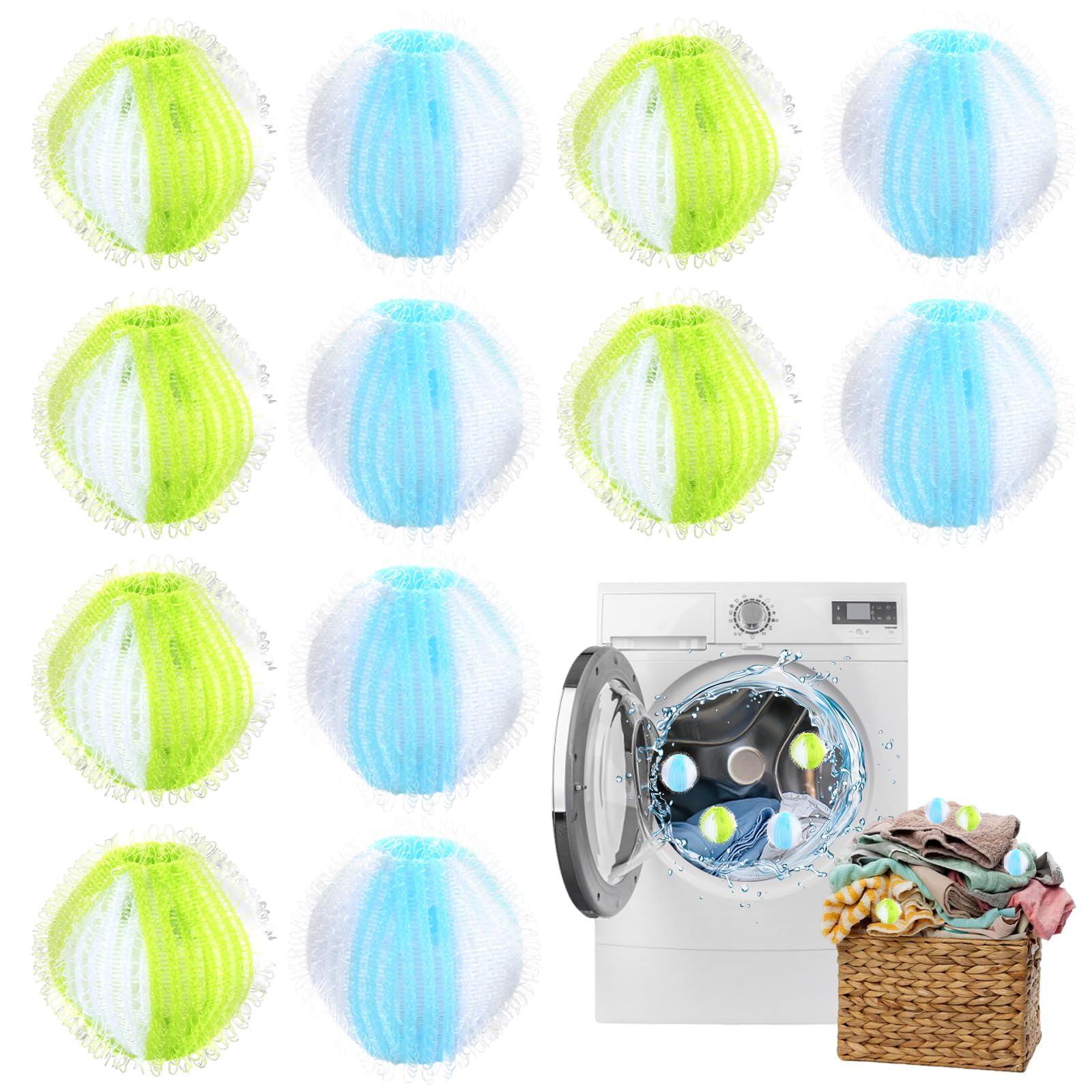 Laundry Balls 12PCS, Lychico Laundry Anti-Tangle Hair Remover Balls, Reusable Lint Catcher for Washing Machine, Pet Hair Remover for Laundry, Anti-Wrinkle Fabric Protector for Clothes Bedding Blankets