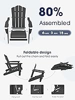 Vista 6 de KINGYES - Silla Adirondack plegable, sillas de patio de polietileno de alta densidad para todo tipo de clima, silla de césped con textura de madera