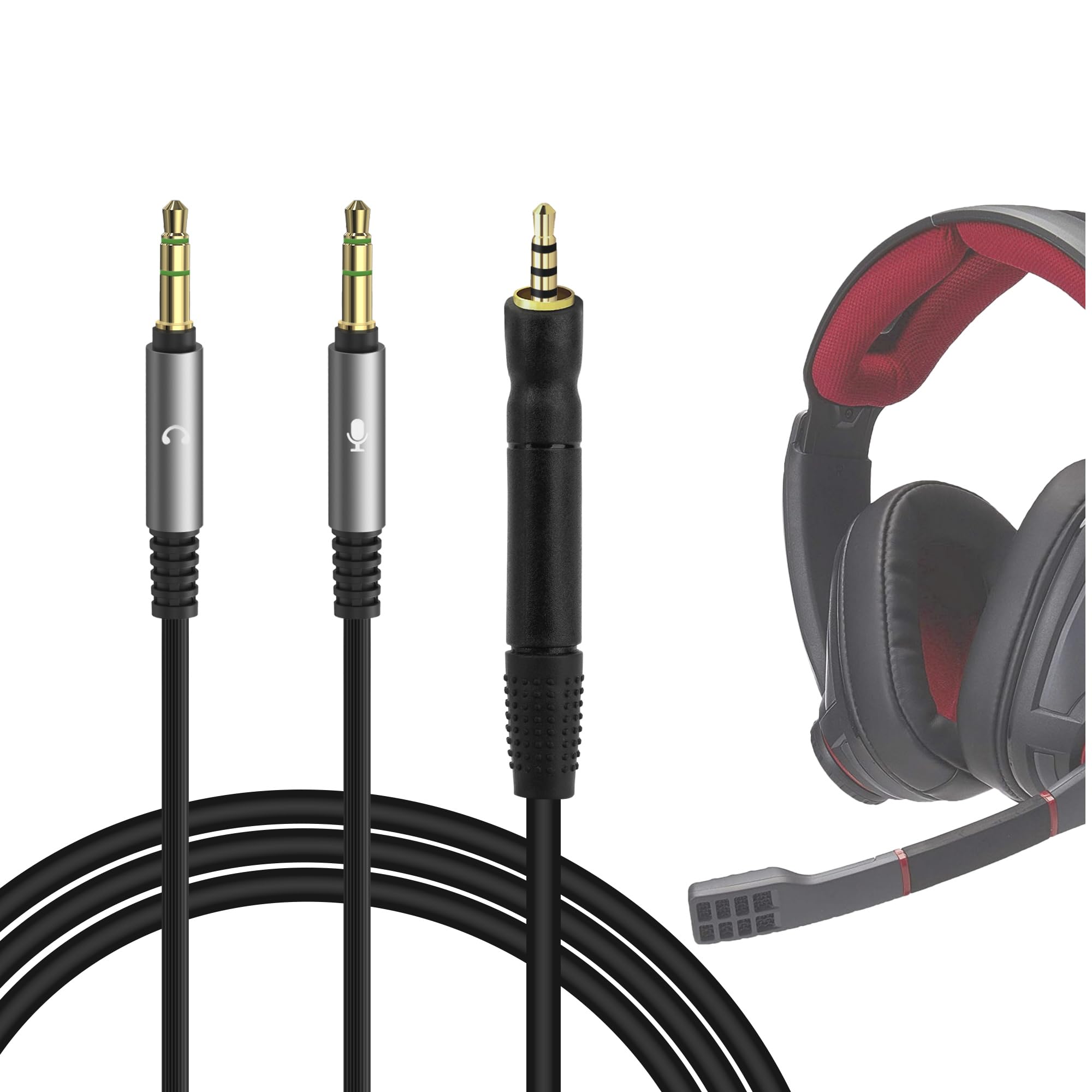 GEEKRIA Audio Cable Compatible with Sennheiser Game One, Game Zero, PC 373D, GSP 350, GSP 500, GSP 600 Headphones Cable, Dual 3.5mm Y Splitter Adapter to 2.5mm Replacement Stereo Cord (5.6ft/1.7m)-image-36
