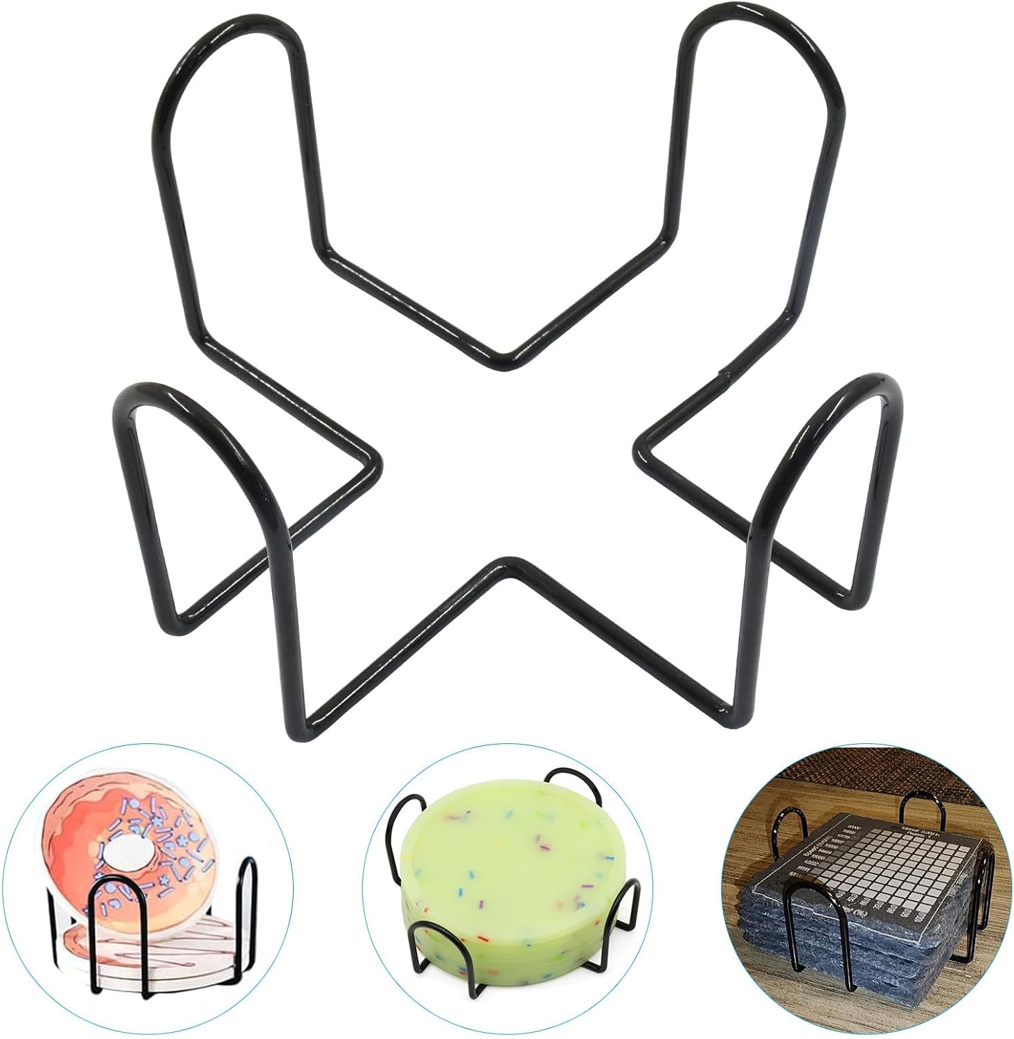 Bivethoi 4 Pcs Coaster Holder, Black Iron Coaster Stand Storage Rack image 5