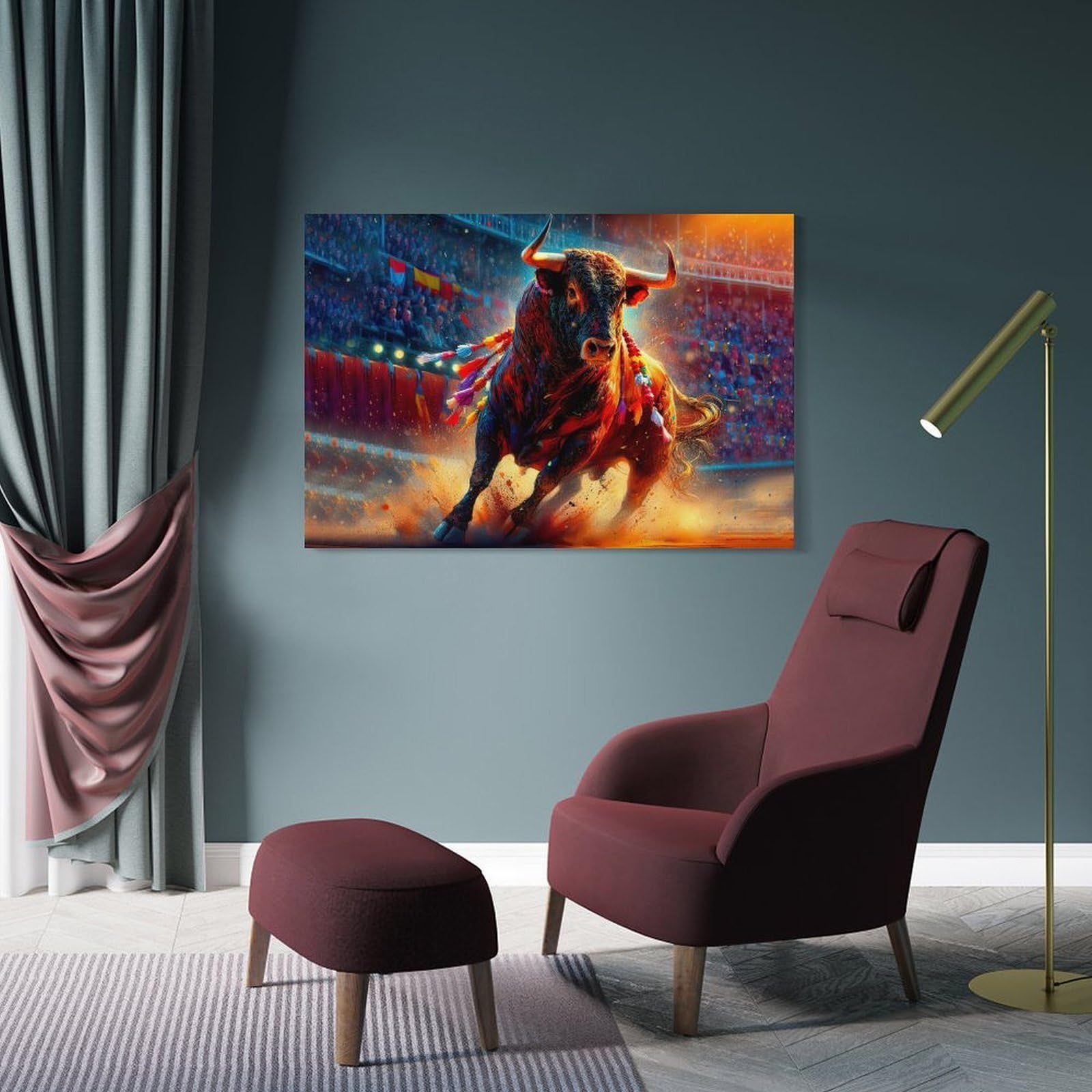Junmoney Bull in Plaza España Decorative Wall Artwork 20x30inch(50x75cm), for Entrance Spaces, Stair Walls Or Halls, A Stylish Accent for Home Entrances