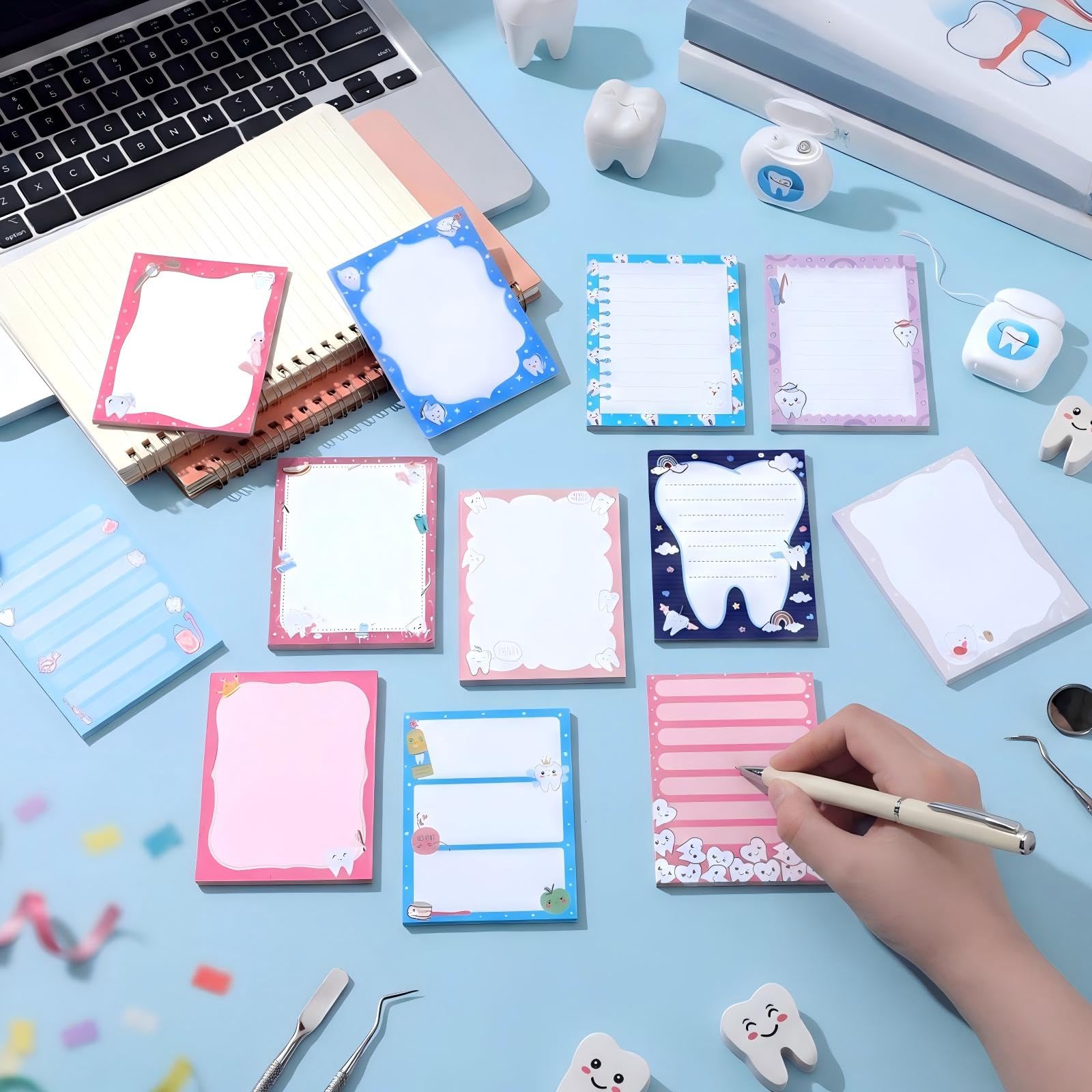 Chiisong 12 Pcs Dental Gifts Dentist Sticky Notes Funny Tooth Notepads Teeth Sticky Notes Nurse Week Dental Assistant Appreciation Gift for Office Home Work Supplies Holiday