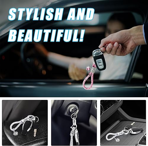 Miniatura 5 de Llavero de cristal brillante para mujeres y niñas, llavero de automóvil con purpurina, accesorios universales para llavero (rosa)