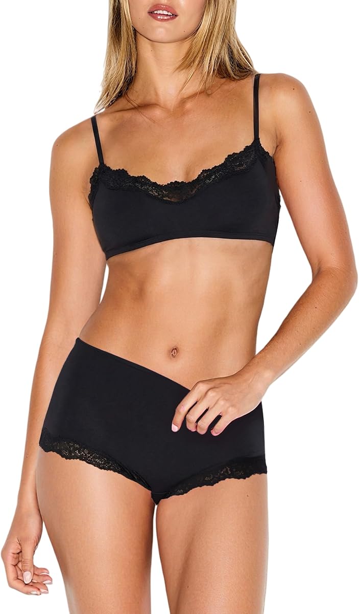Conjunto de lencería de encaje de 2 piezas para mujer Starrylion Bralette acolchada extraíble pantalón corto de niño sexy
