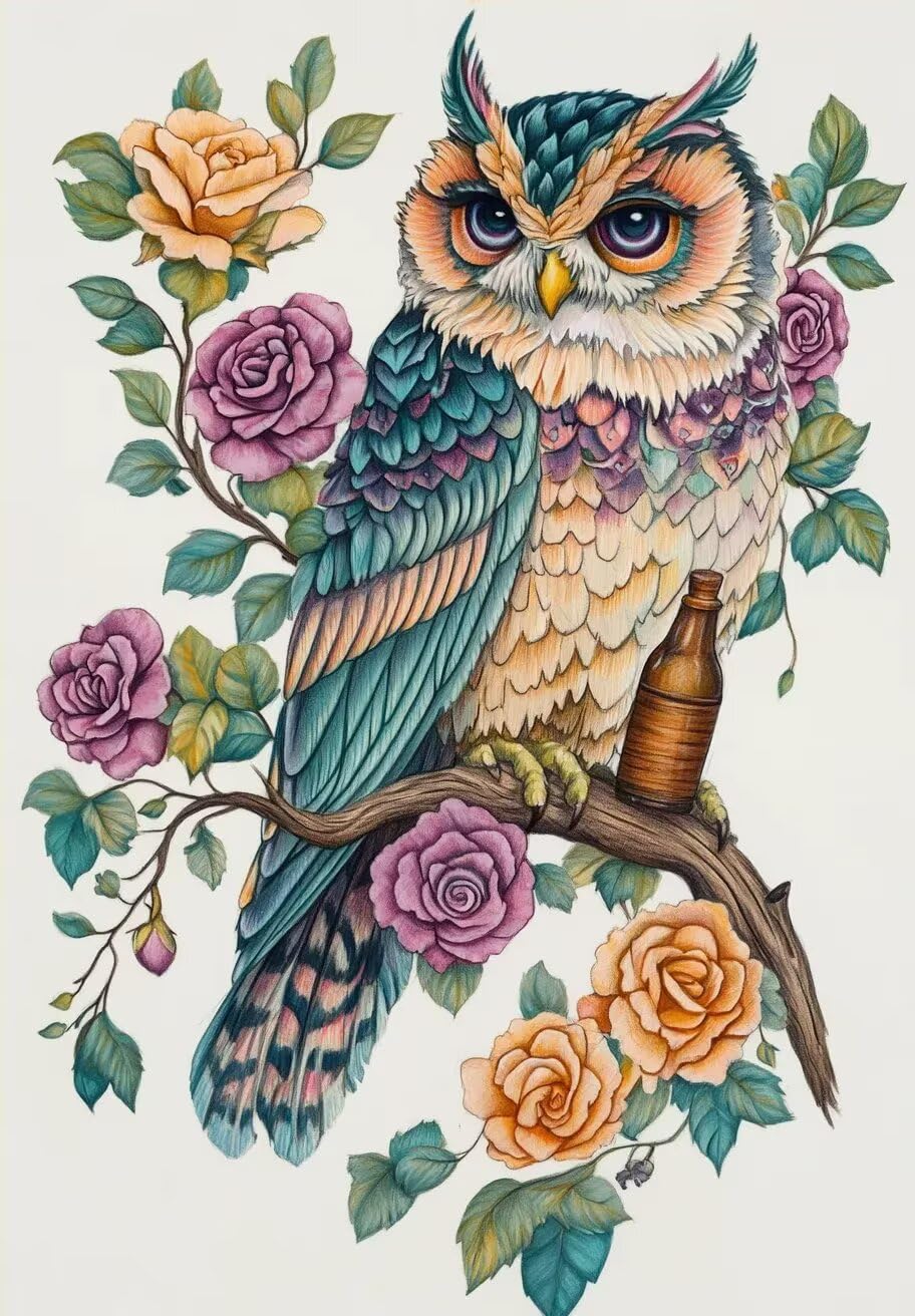 CALUOHO 5D Diamond Painting Kits for Adults - Owl Diamond Art Kits for Beginner,DIY Round Full Drill Paintings with Diamonds Gem Art for Adults Home