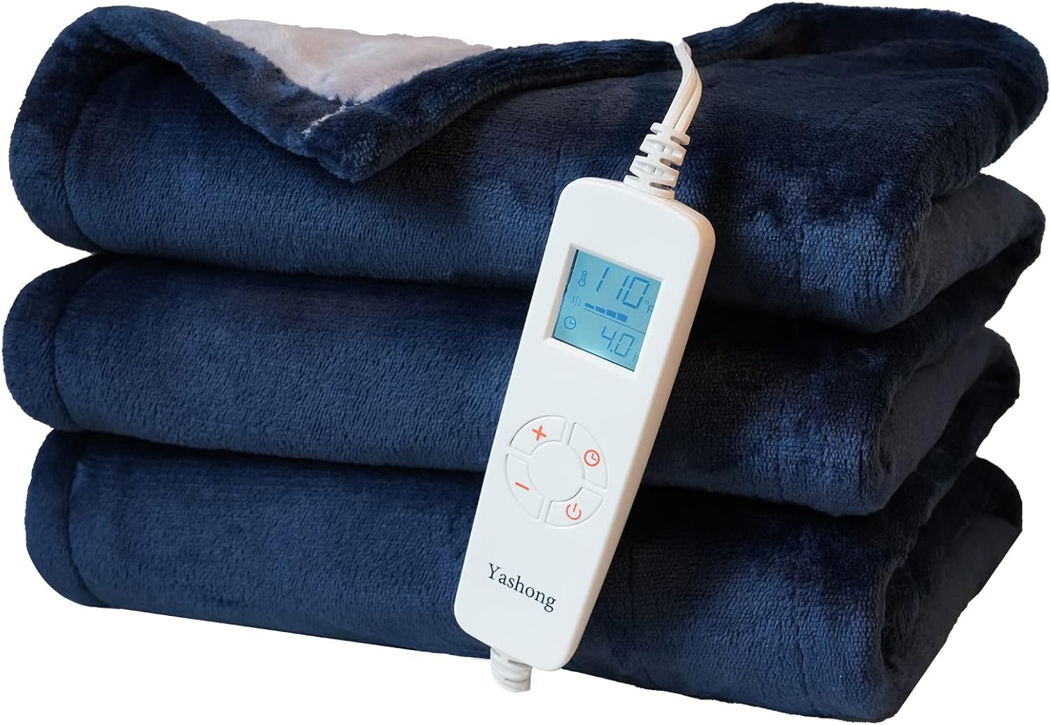 Yashong Electric Blanket Soft Cozy Flannel Heated Throw 50" x 60", Fast Heating with 6 Heating Settings & 8 Time Setting (1/2h-4h) Auto of with ETL Certification, Machine Washable (Navy)