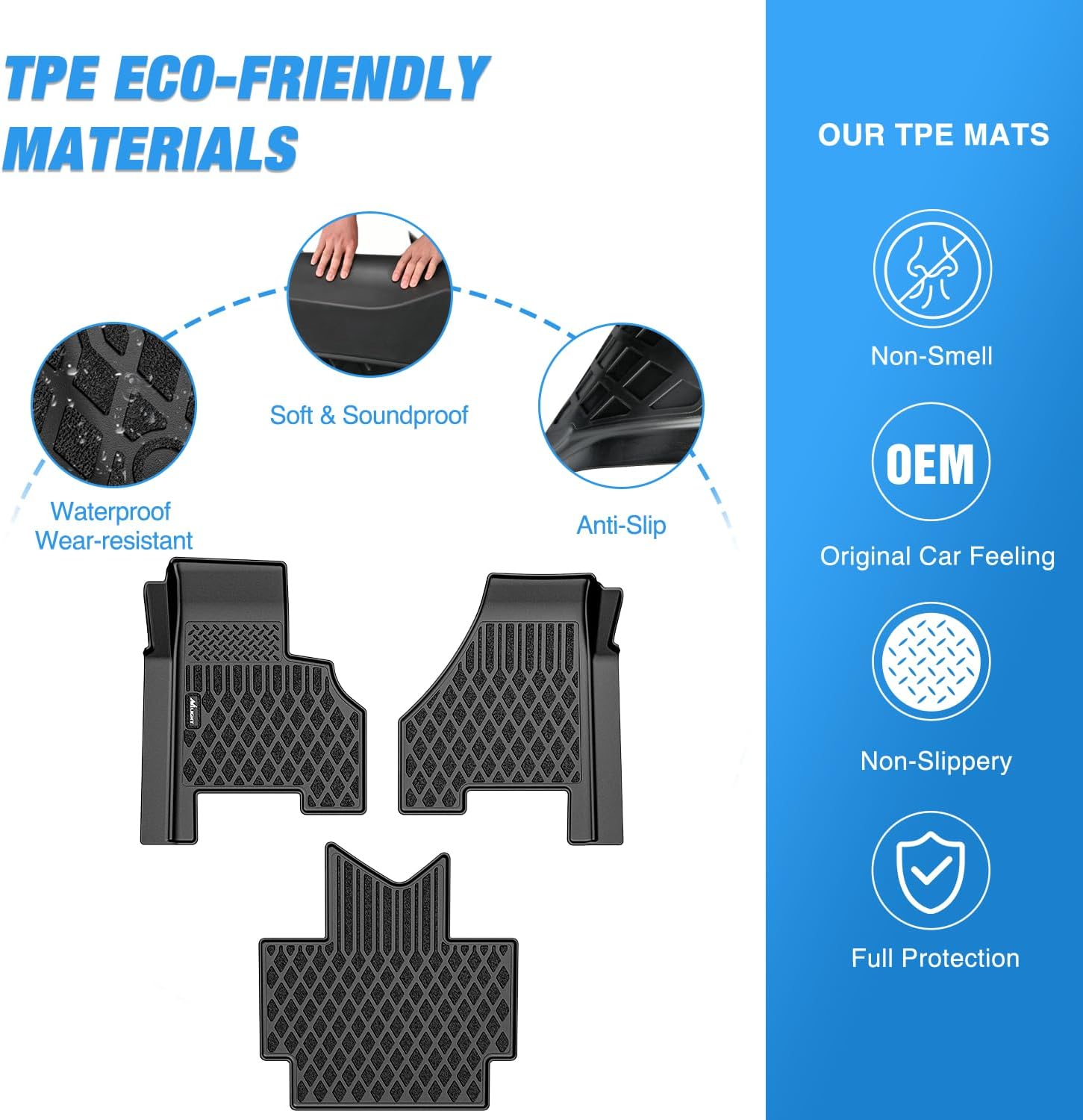 Nilight TPE Floor Mats for Freightliner Cascadia 2018 2019 2020 2021 2022 2023 All Weather Custom Fit Heavy Duty Floor Liners - Image 3