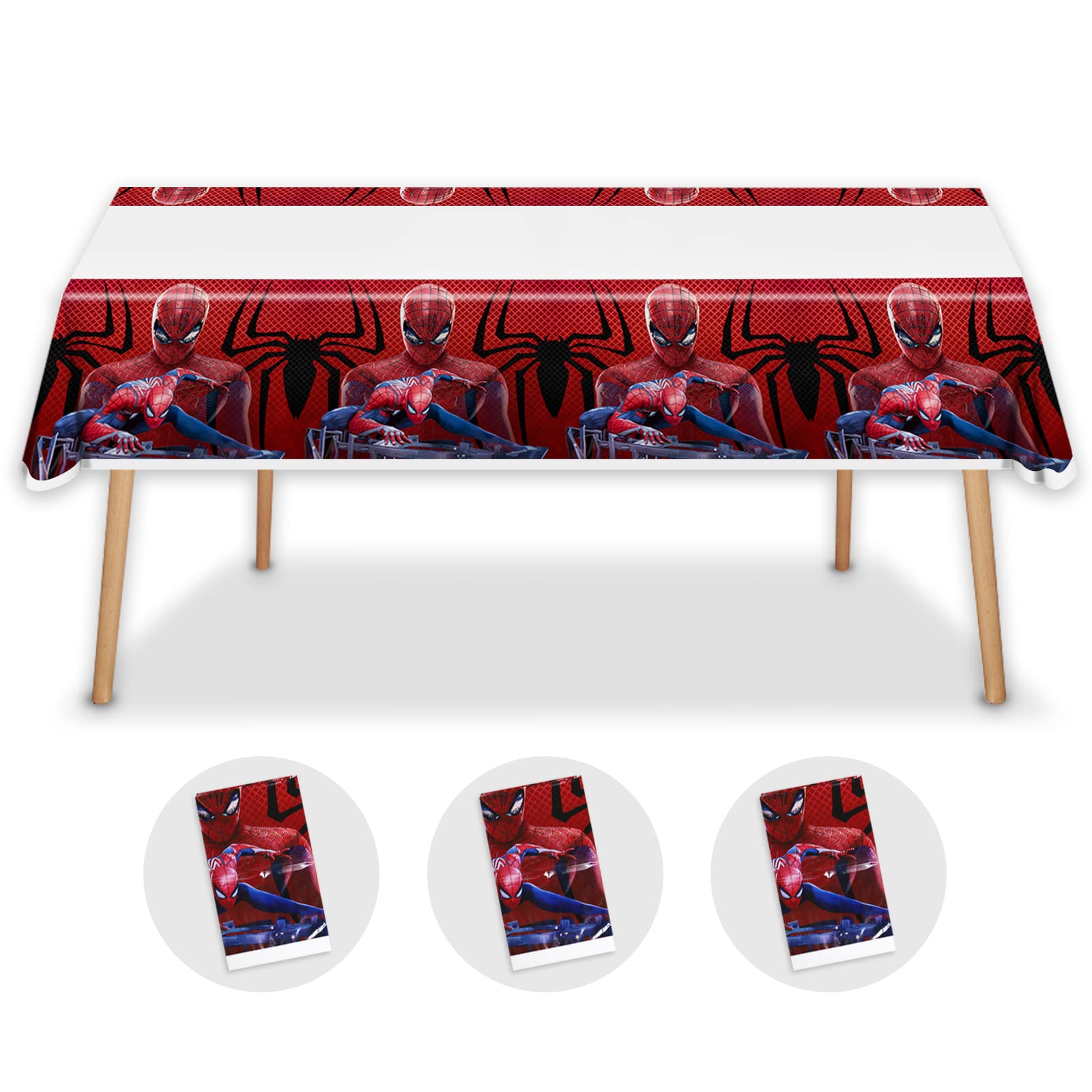 3pcs Superhero Spider Anime Table Cloth Cute Disposable Tablecloth for Birthday Party Decorations Supplies Favors for Kids Girls Boys Shower Party Room Decor Cartoon Table Cover.Size 5.91 x 3.54ft