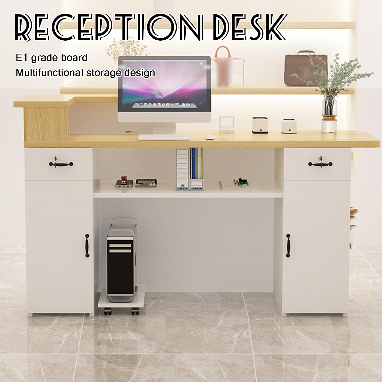 Schreibtisch für Büro und Einzelhandel, geräumige Kasse, für Salon und Bekleidungsgeschäft, links, 80 x 50 x 104,9 cm, modernes Design, langlebig und stilvoll, Weiß
