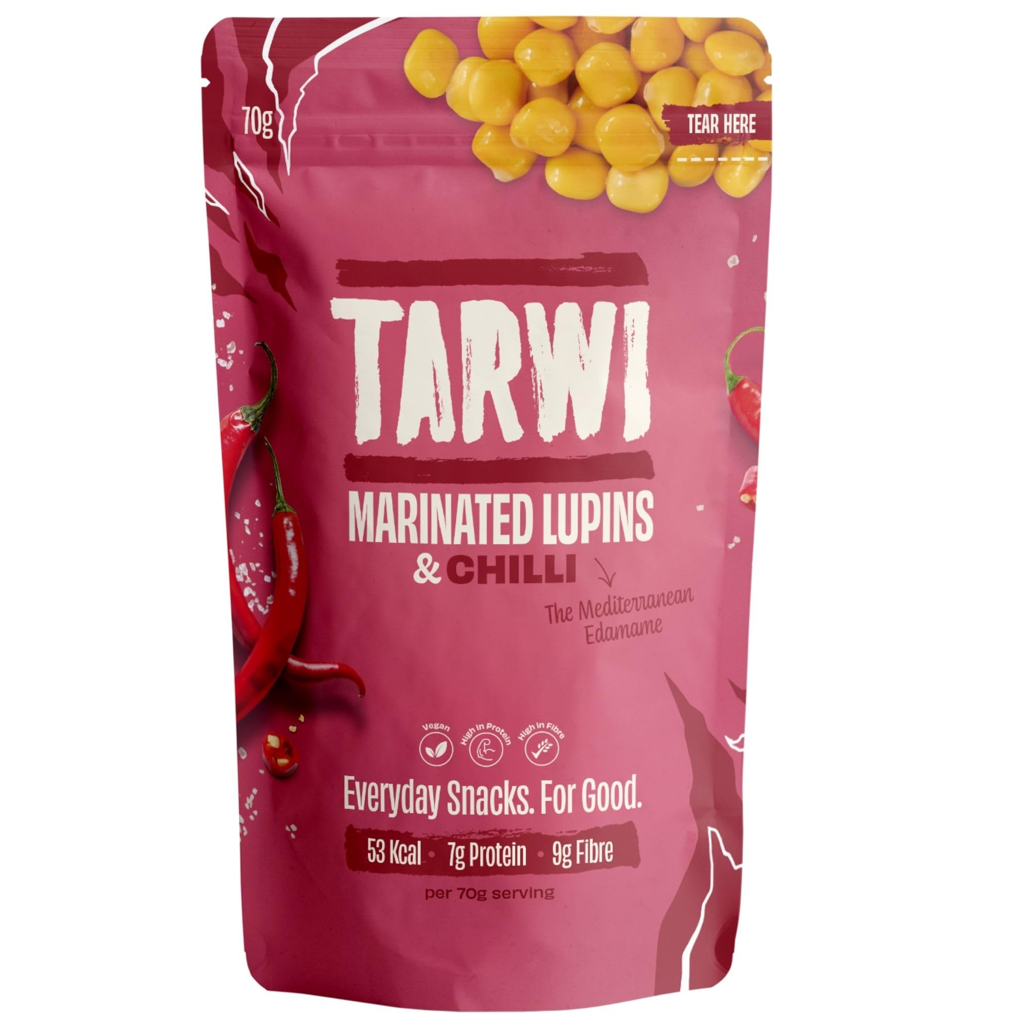 Tarwi Altramuces Marinados con Chilli, 12 Bolsas x 70g, Snack Proteico, Keto, Ingredientes Naturales, Proteina Vegetal, Bajo en Carbohidratos, Alto en Fibra, Snacks Veganos | Ingredientes Naturales, Proteina Vegetal, Bajo en Carbohidratos, Alto en Fibra,
