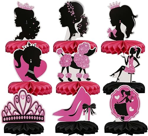 SUNKIM Decoraciones de fiesta rosa para niñas, centro de mesa de panal de abeja rosa de princesa, suministros de fiesta temática de rosa intenso,