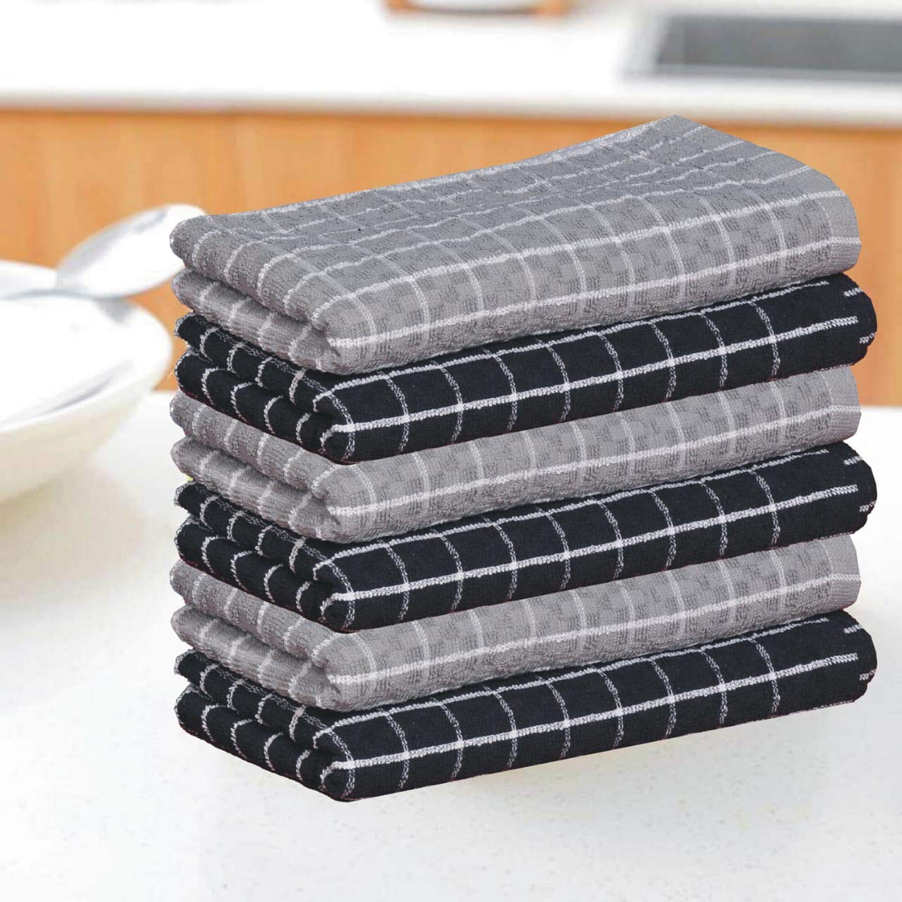Besunshine Black-Grey 1X To 12X Pack 100% Egyptian Cotton Jumbo Country Check Terry Tea Towels Kitchen Dish Towel (, 1)