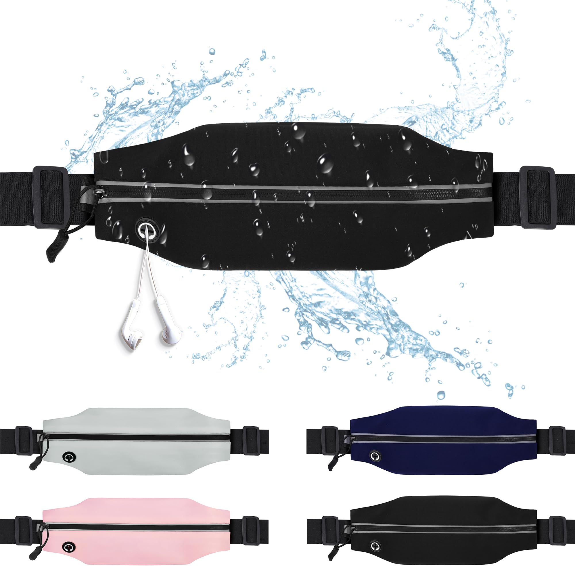 Slim Running Belt For Men and Women Waist Fanny Pack Phone Holder Pouch Bag Reflective Zipper Pocket Workout Cycling Fitness