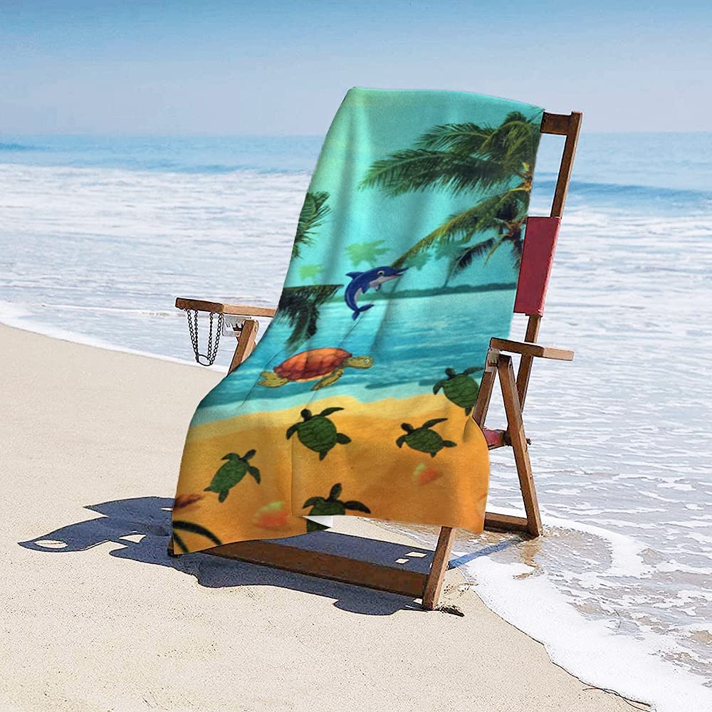 Colorful Microfiber Beach Towel - Sand Free, Quick Dry, 52"x32", Art Seashells Design For Adults & Kids