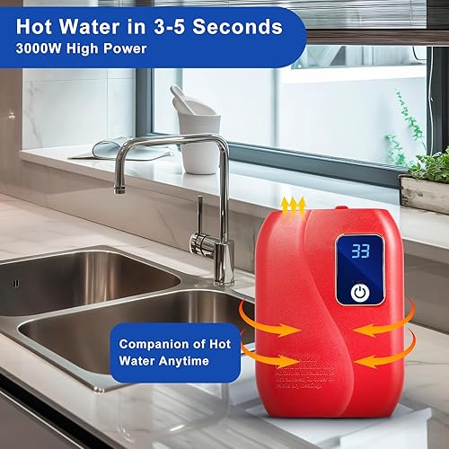 Miniatura 2 de Calentador de agua eléctrico sin tanque de 3000 W, 110 V, calentador de agua caliente instantáneo con pantalla LED para lavado diario, caravanas,