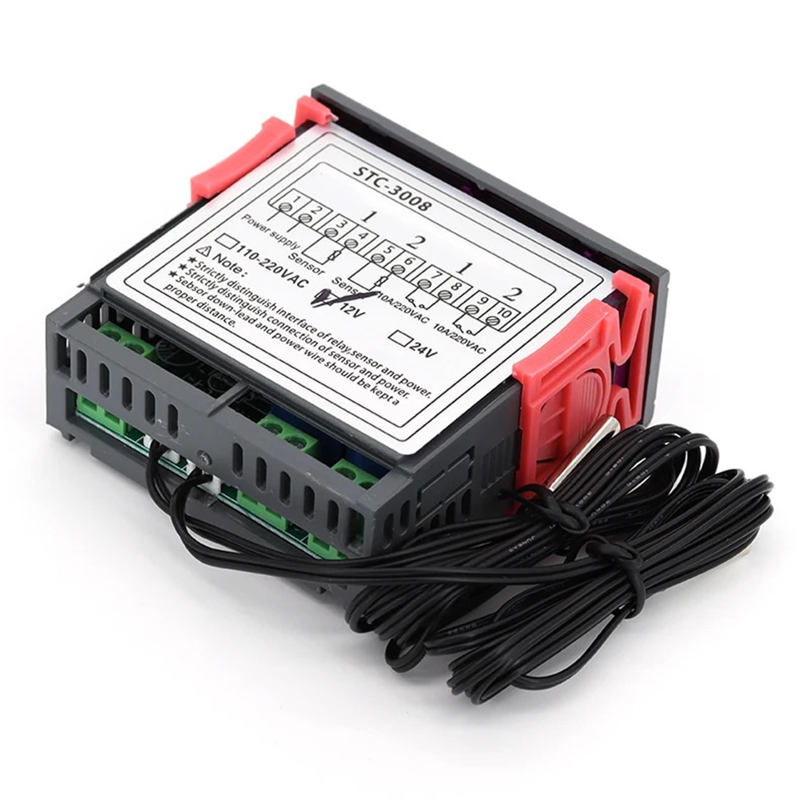 Podwójny cyfrowy kontroler temperatury, dwa przekaźniki, termostat, regulator temperatury 10 A, ogrzewanie, chłodzenie, STC-3008, 12 V, 24 V, 220 V (DC24 V)
