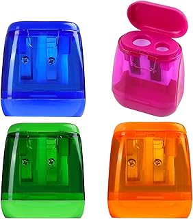 4 Pack Double Holes Pencil Sharpener Manual Pencil Sharpeners with Lid Pencil Sharpeners for Kids Plastic Pencil Sharpeners for School Office Home(Blue, Green, Orange, Rose)