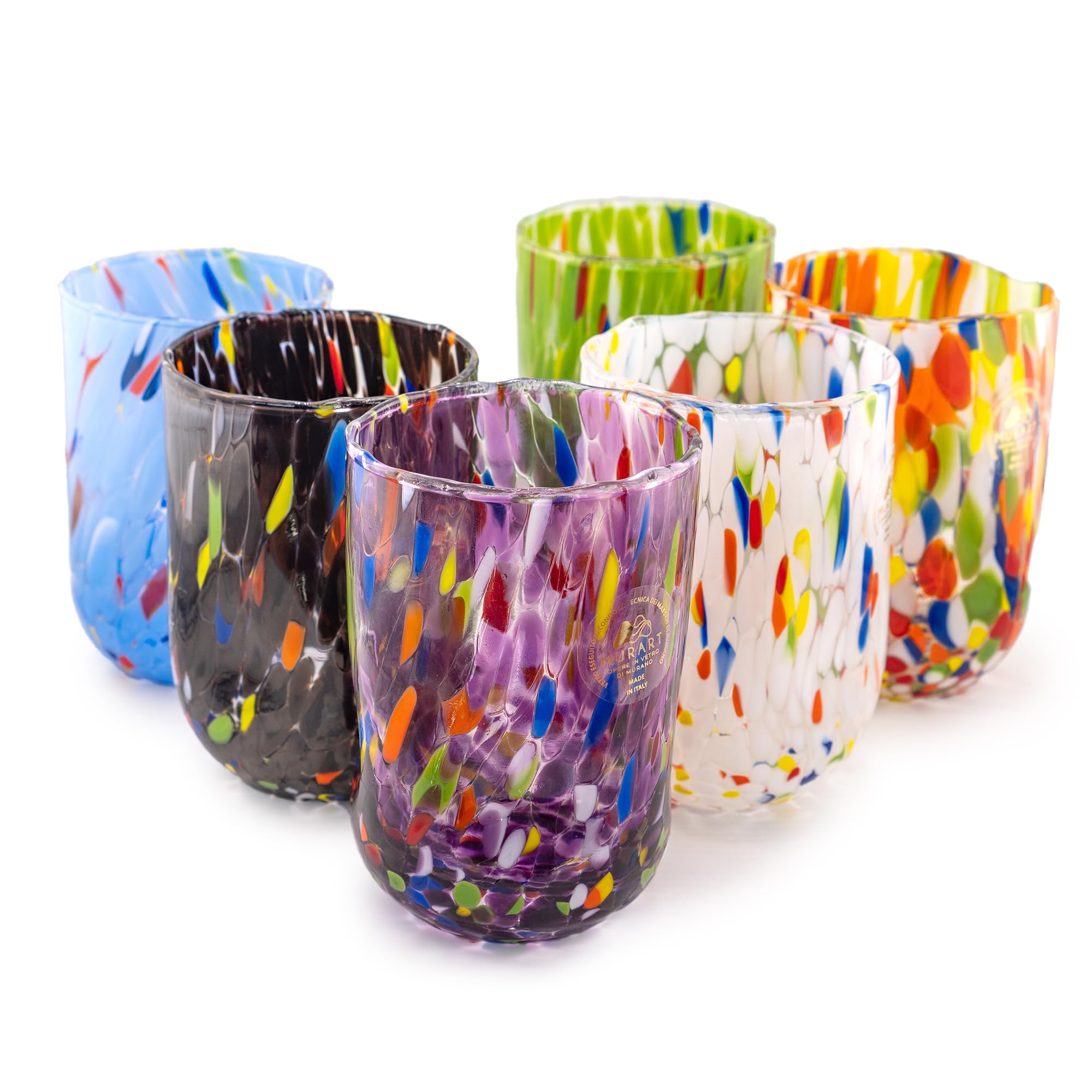 MurArt 6 Bicchieri di Murano Set da 6 Bicchieri Misto da Acqua da 400ml in Vetro Soffiato a Mano in Lavorazione Artigianale Collezione Eleganza Made in Italy