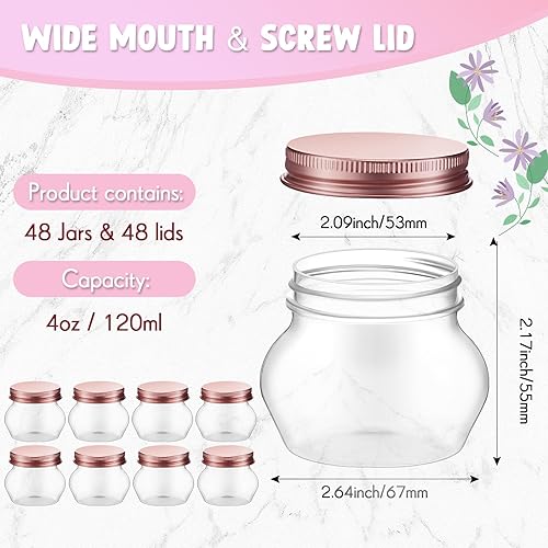 Miniatura 9 de 48 frascos de plástico transparente de 4 onzas con tapas de boca ancha, mini recipientes de almacenamiento a granel para hierbas, gelatina, regalos