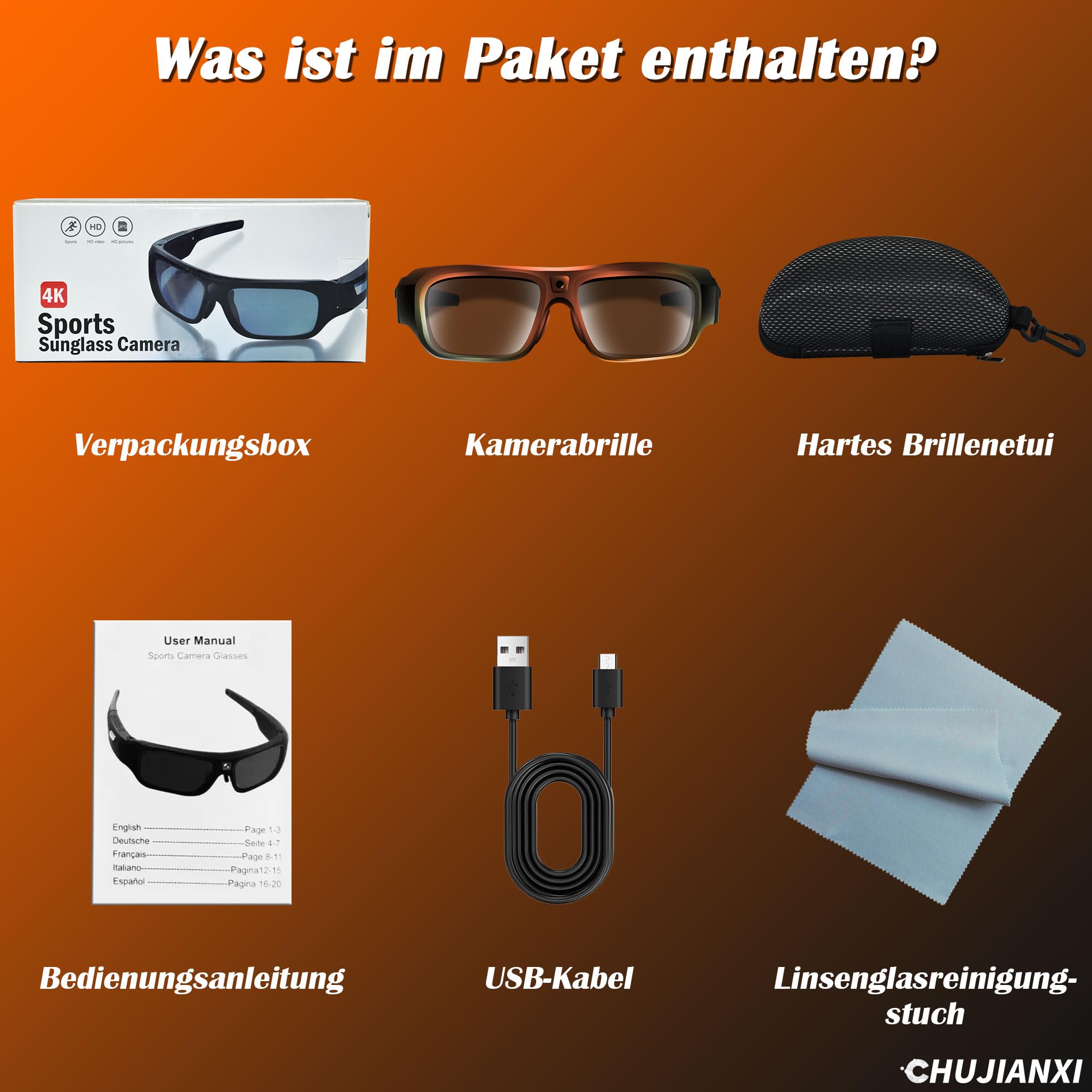 Mini Kamera, Brille Mit Kamera 4k, Aktualisierte Tragbare Videobrille Für Outdoor Und Reisen, Sonnenkamerabrille Mit Uv-Schutz, Unterstützung Nehmen Foto/Video