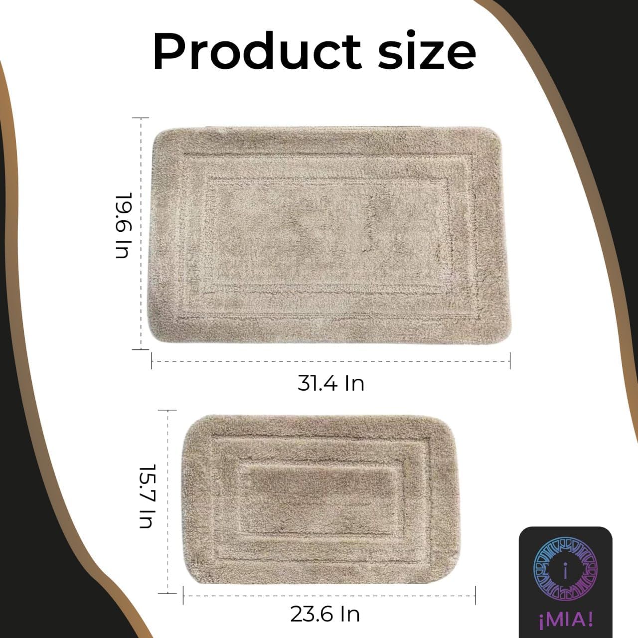 2 Piece Bathroom Rug Set – Soft Non-Slip Microfiber Bath Mats for Bathroom Floor & Shower – Thick Washable Bath Rugs – Quick Dry Absorbent Carpet – Camel
