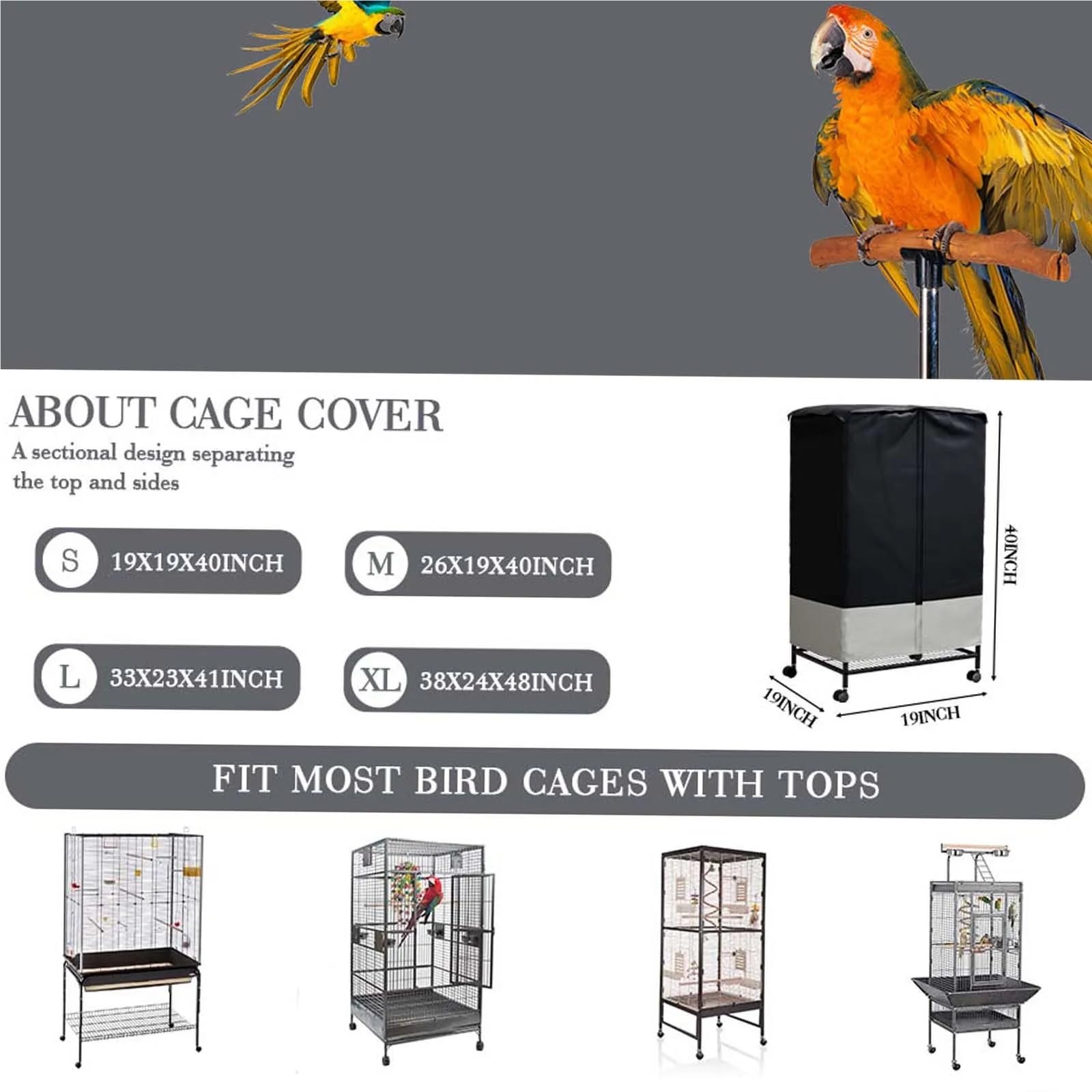 Fundas para jaula de pájaros para interiores y exteriores, para animales pequeños, privacidad y comodidad con panel superior extraíble, duradero, transpirable, impermeable (48 x 48 x 102 cm)