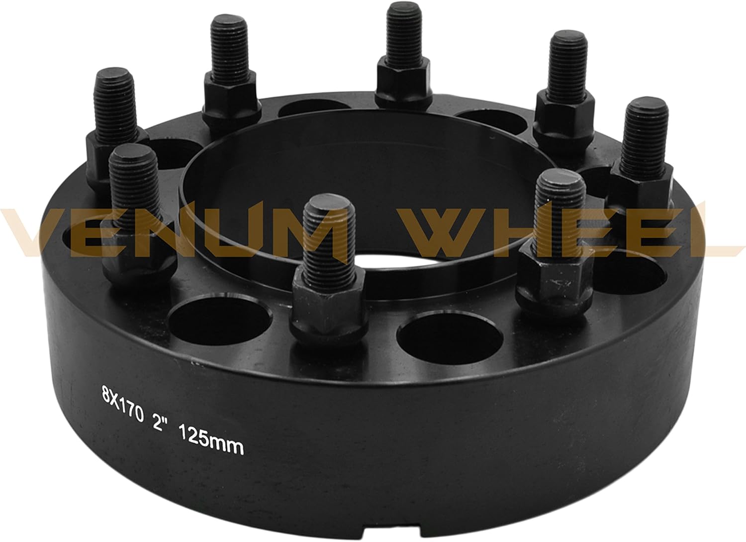 Complete Bolt-On Kit 2" Thick Black Hub Centric Wheel Spacers Adapters (True Hub Centric) With Lip M14x1.5 Studs Lug Nuts Made In USA Works With F-250 F-350 SRW Excursion