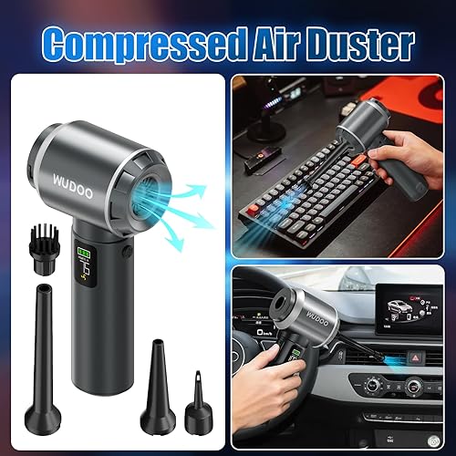 Miniatura 7 de wudoo Aspirador de coche 5 en 1, removedor de polvo inalámbrico portátil, 20,000 Pa, potente aspiradora de carga inalámbrica de mano con función de