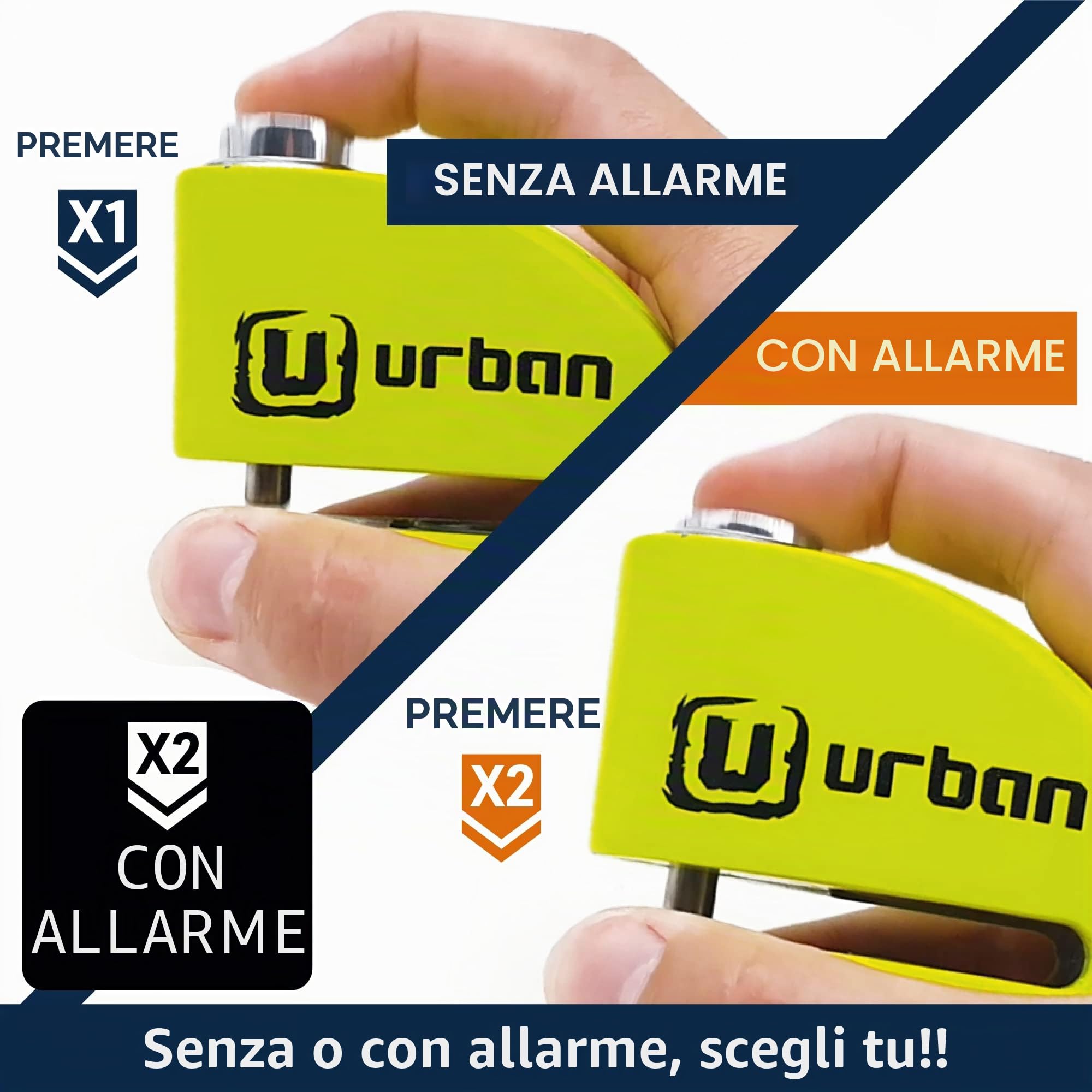 URBAN UR906X Antifurto Moto con Allarme Lucchetto Bicicletta Bloccadisco Scooter 120 dB ON/OFF Sicurezza Monopattino Elettrico 120dB Sonoro, ø6 Blocco Impermeabile
