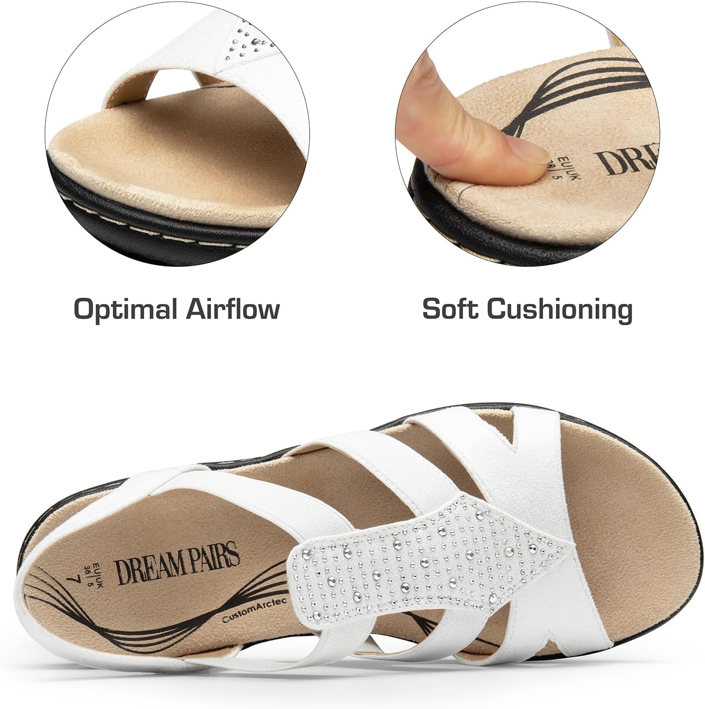DREAM PAIRS Women's Comfortable Arch Support Dressy Flat Sandals Elastic Open Toe Walking Shoes for Summer - Image 6