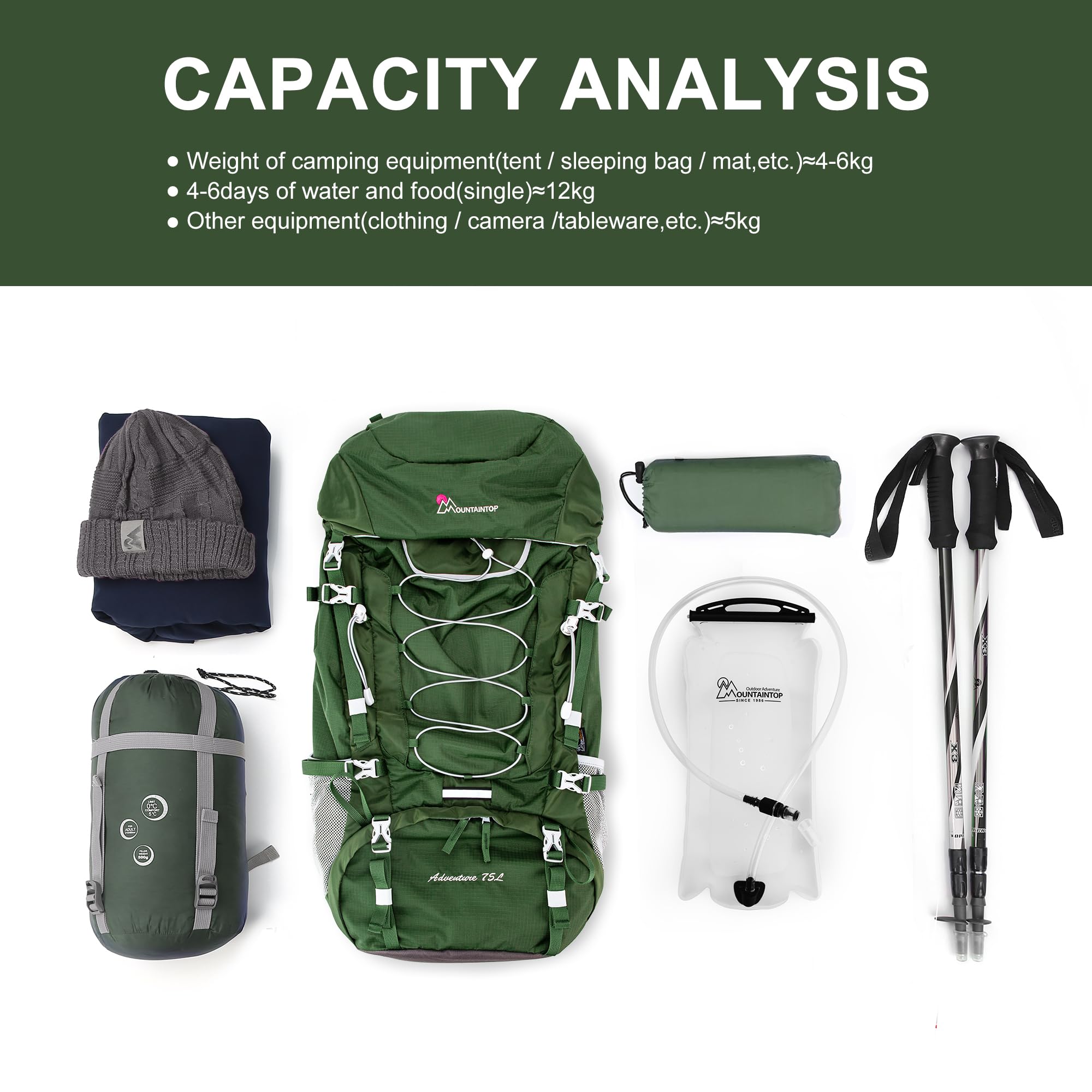 Mountaintop 75L Trekkingrucksack Herren Wanderrucksack Damen Reiserucksack Großer Rucksack mit Regenschutz für Outdoor Reisen Camping Trekking