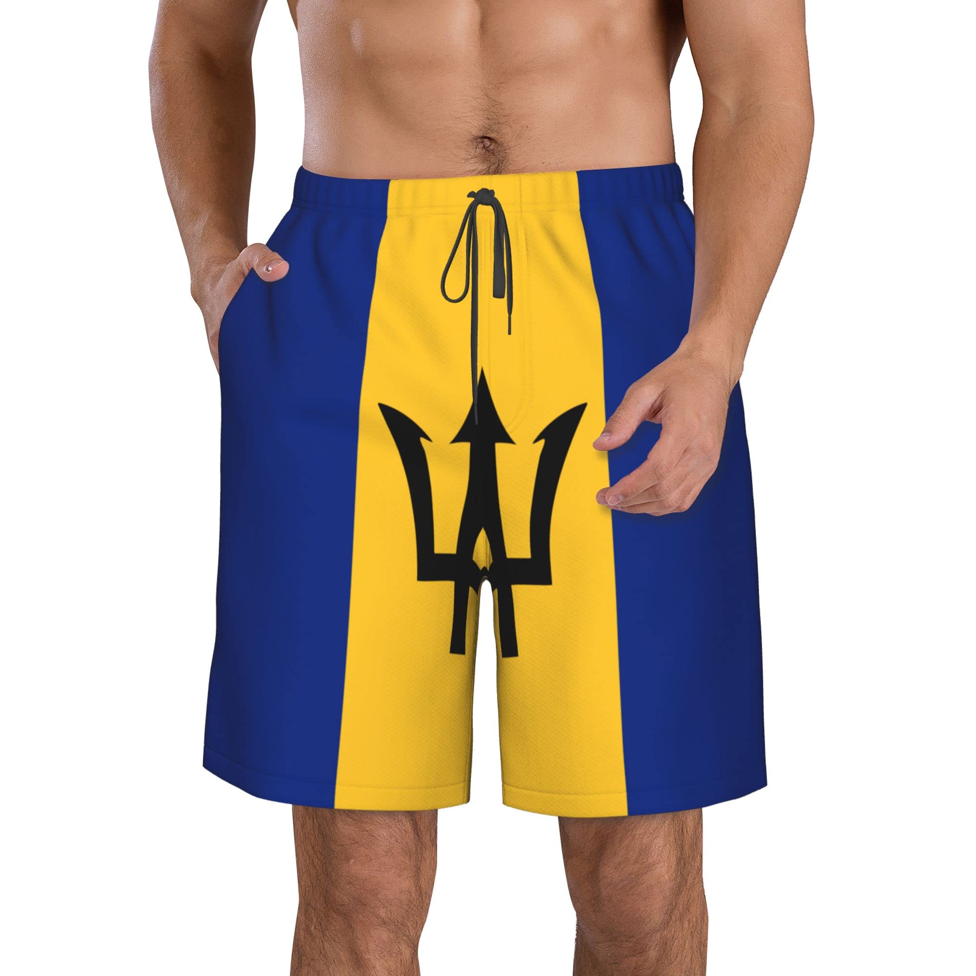 Aooedm Men's Flag Of Barbados Swimming Shorts Quick Dry Beach Trunks Swimwear With Mesh Lining